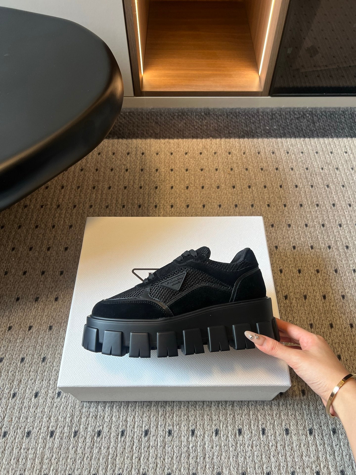 Prada 26s Monolith Sneakers Black Suede Mesh Fabric 971701