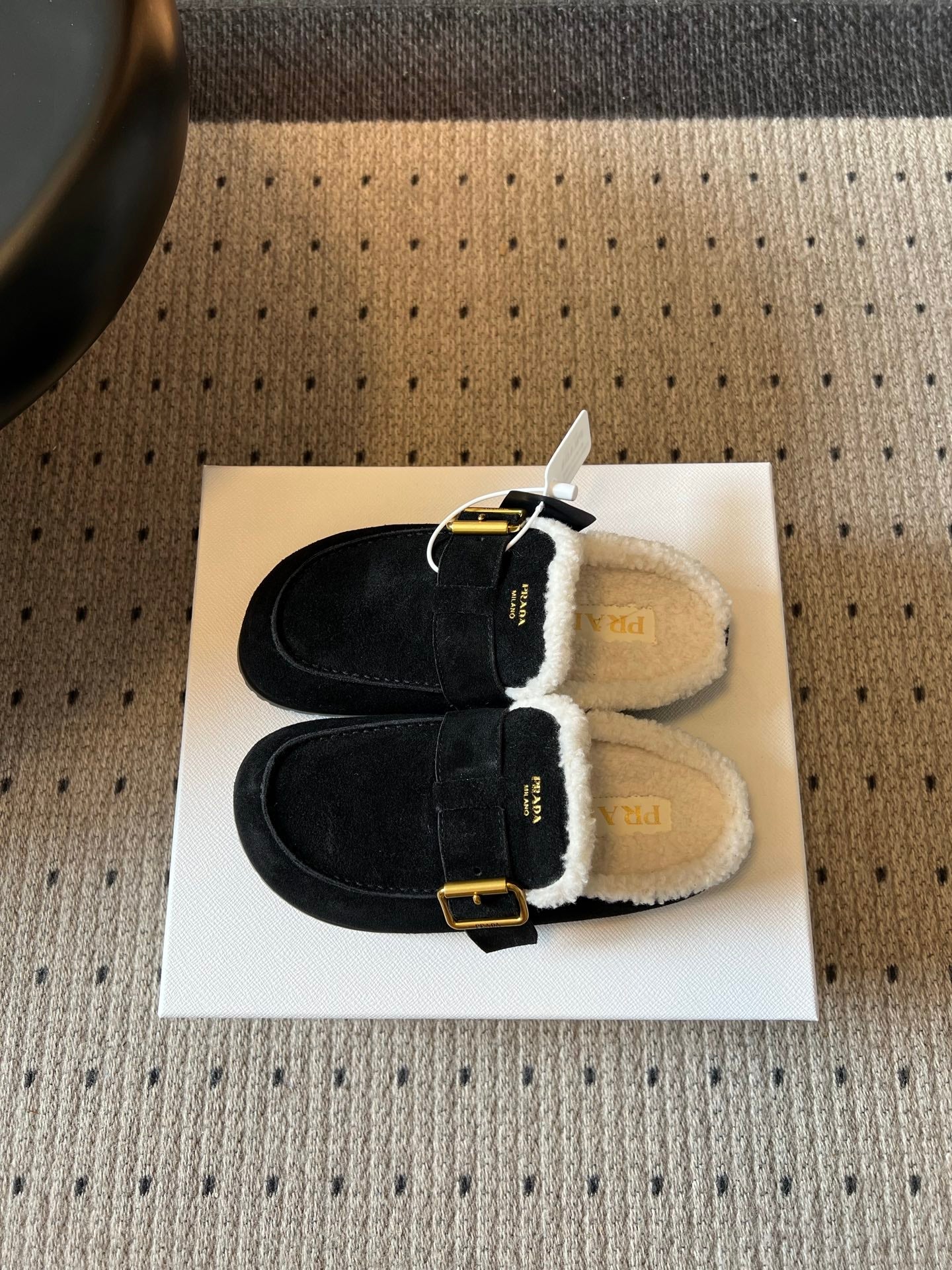 Prada 26s Clogs Black Suede Shearling 971695