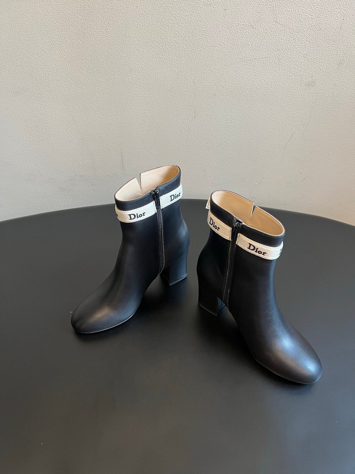 CD 26s J'Adior Heeled Ankle Boots Black Ribbon Calfskin 132485