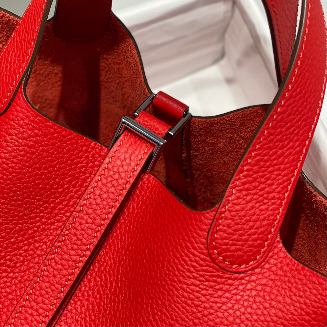 picotin lock red togo leather silver hardware