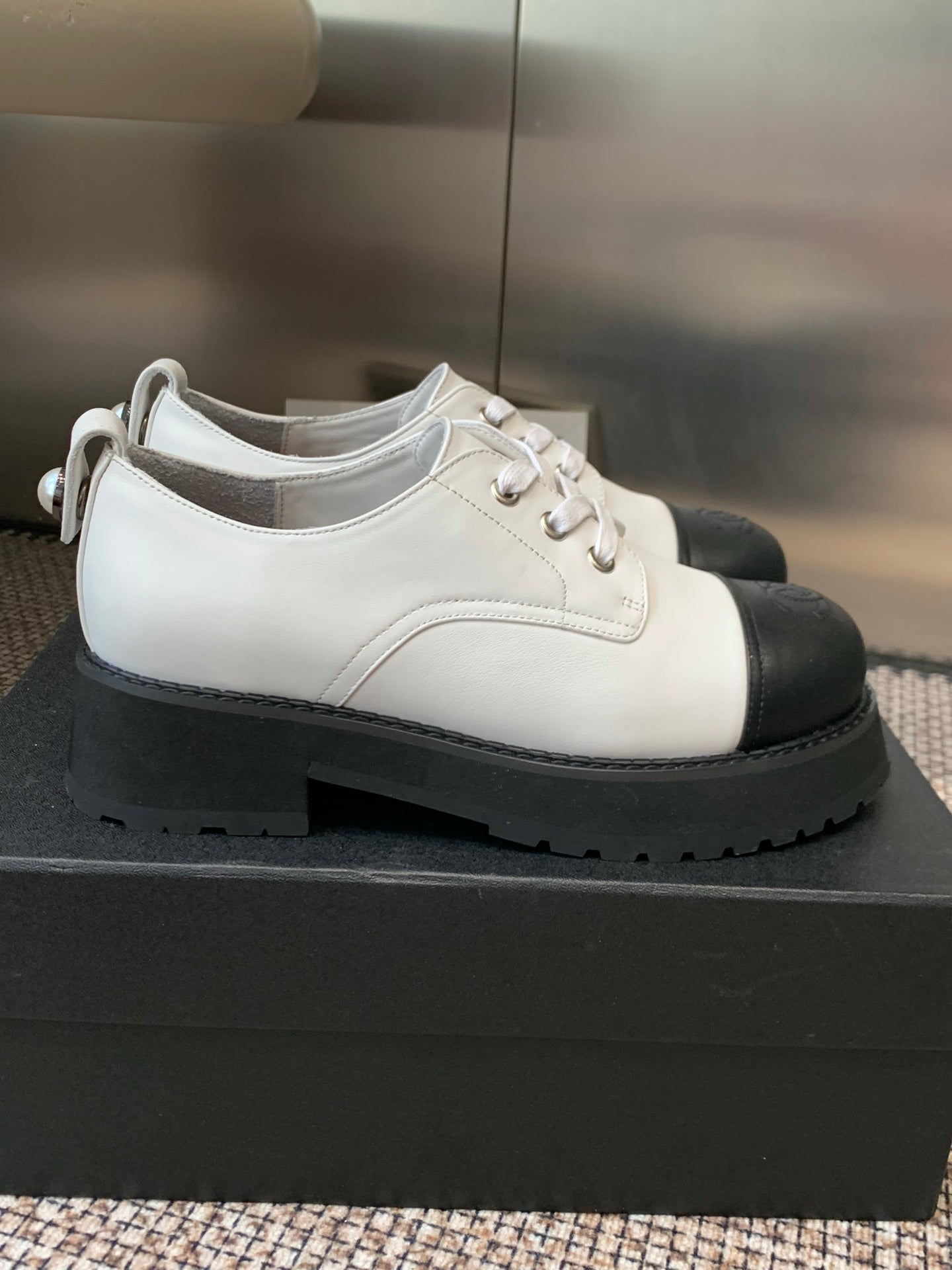CC 26s Platform Oxfords Shoe Black White Cowhide 965866