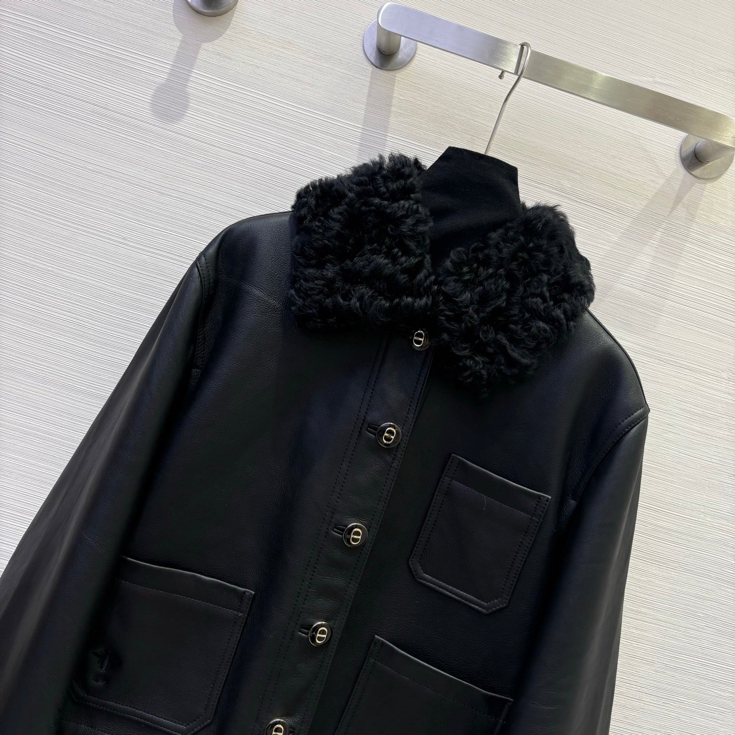 CD 25 Fur Leather Coat Black And Brown Earth