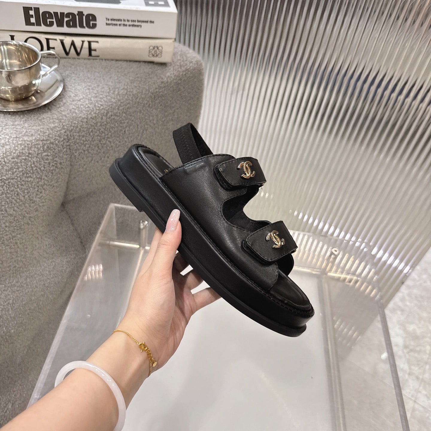 CC SS26 Dad Sandal Black Lambskin 678946