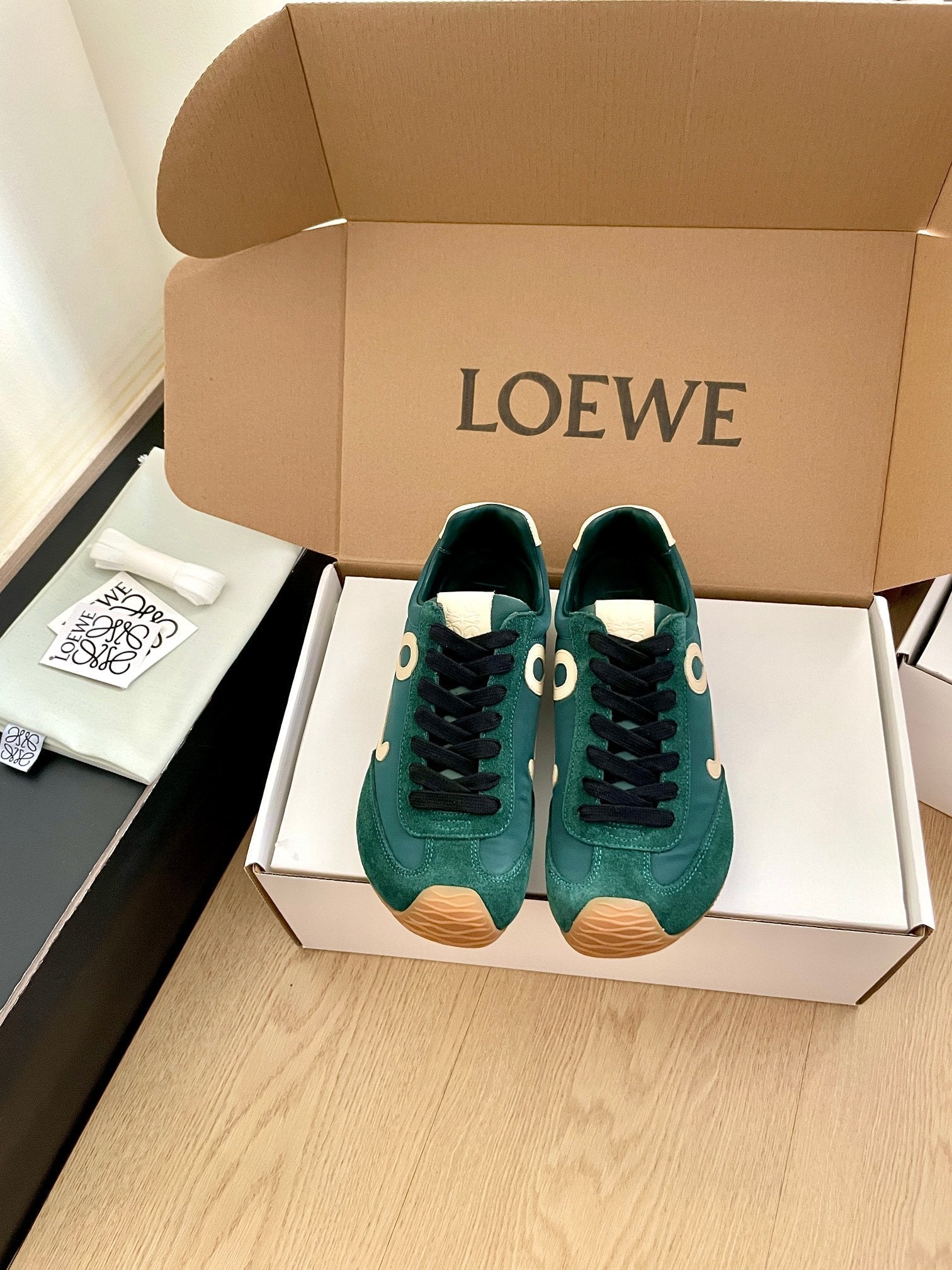 Loewe 26s Ballet Runner 2.0 In Dark Green Suede And Nylon