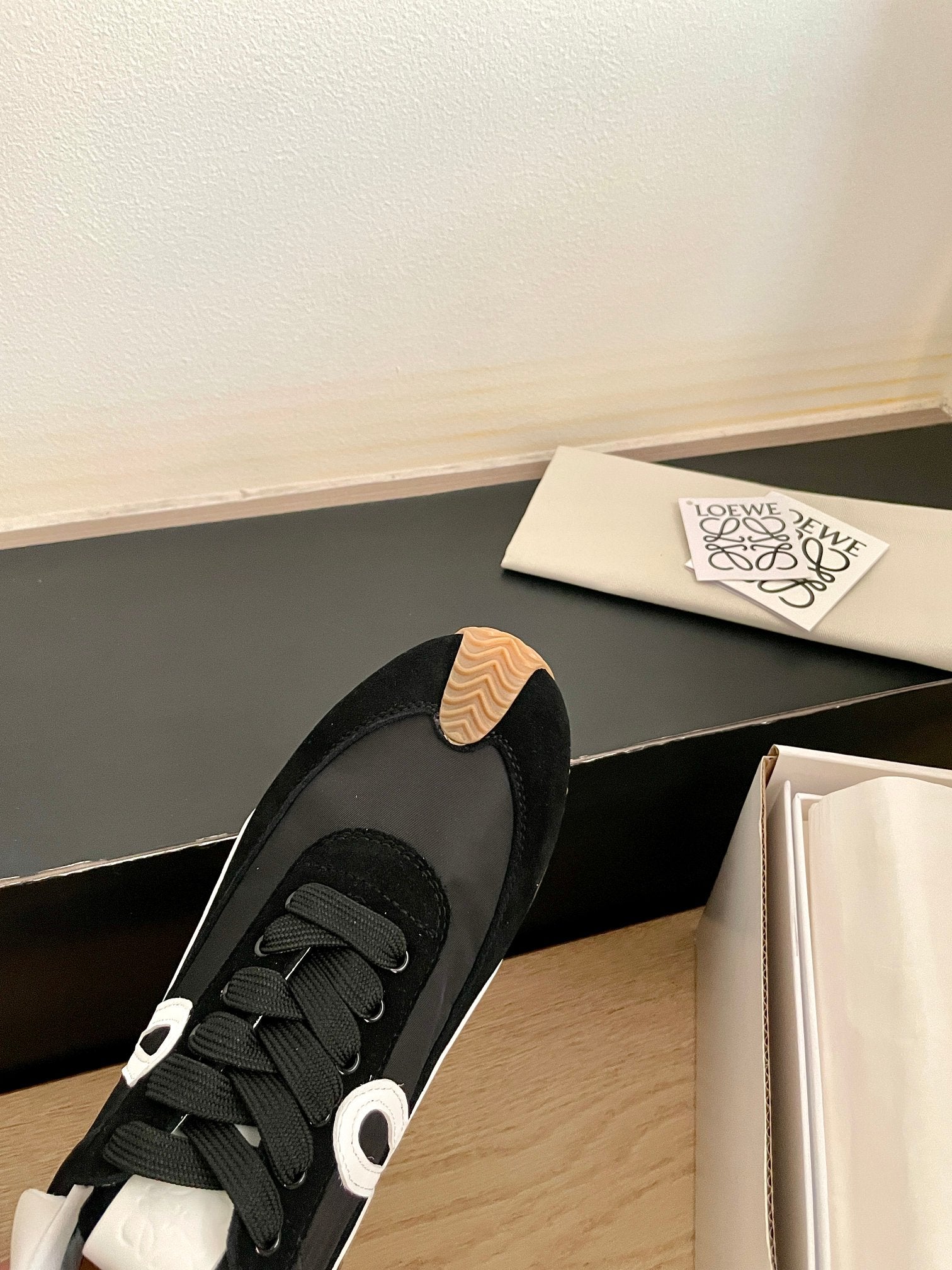 Loewe 26s Flow Runner Sneaker In Black Suede And White Sheepskin