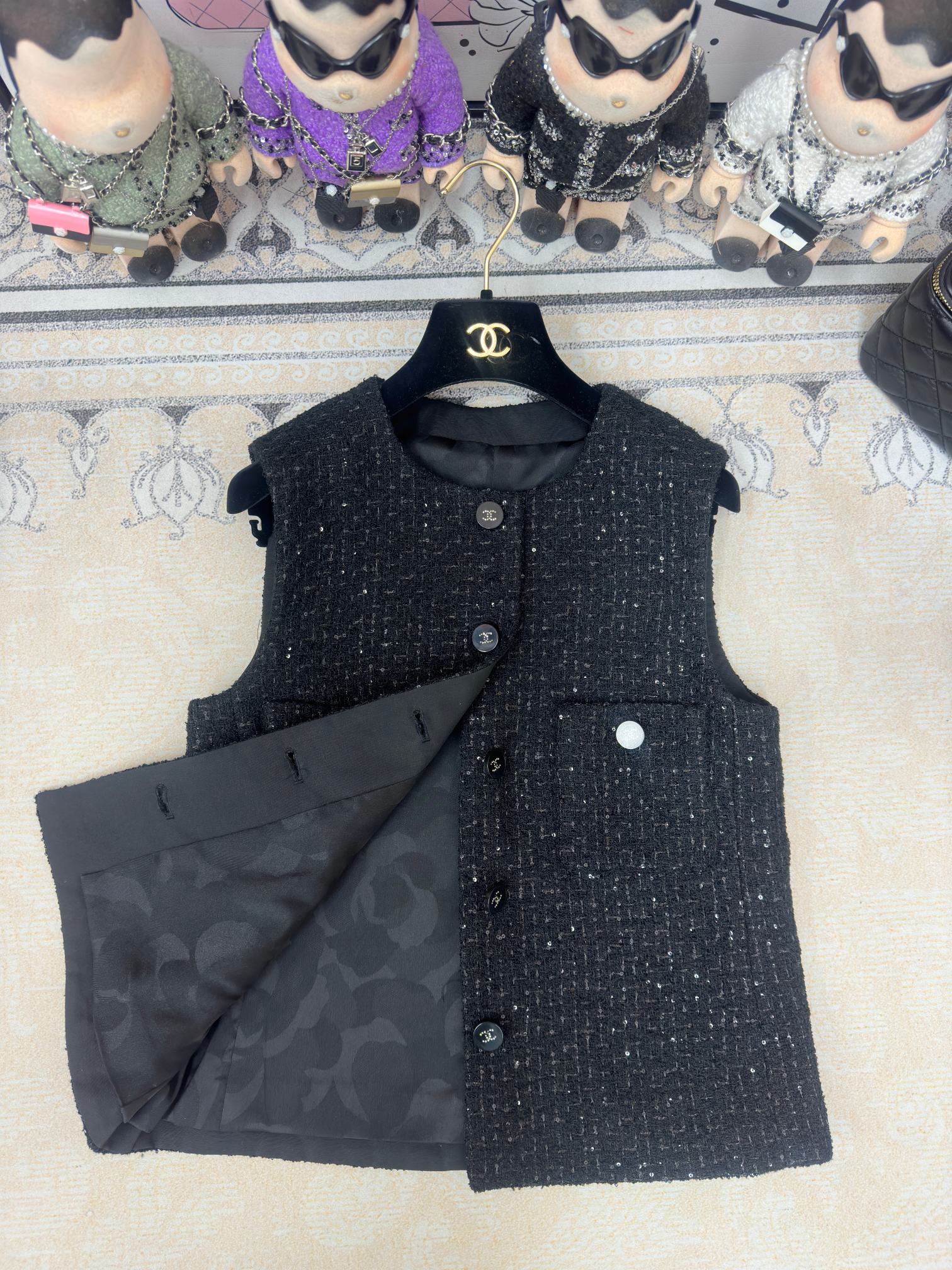 CC Tweed Vest Black Wool Polyamide 251933