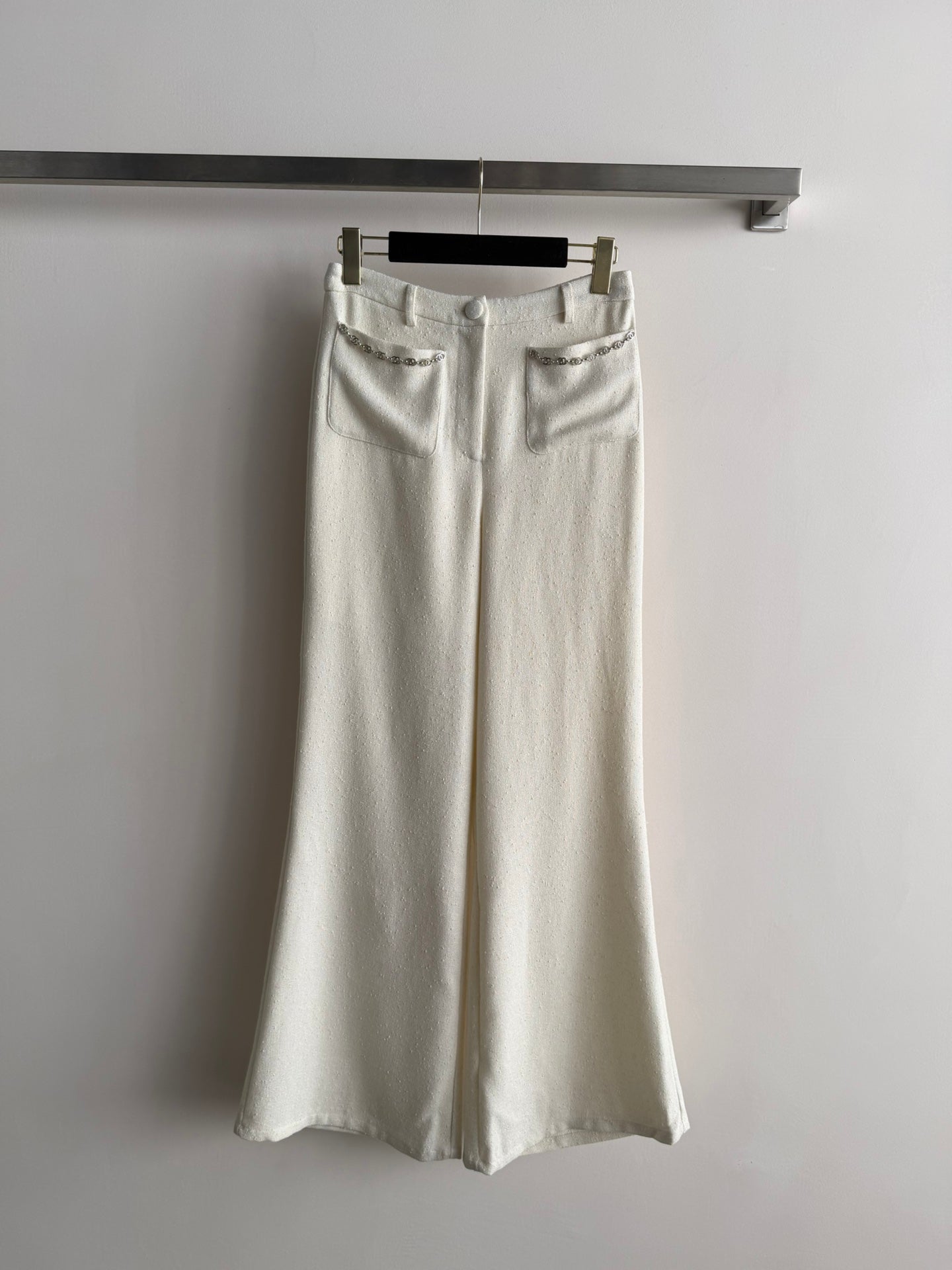 CC 26s Flared Trousers Ivory Wool Viscose 338889