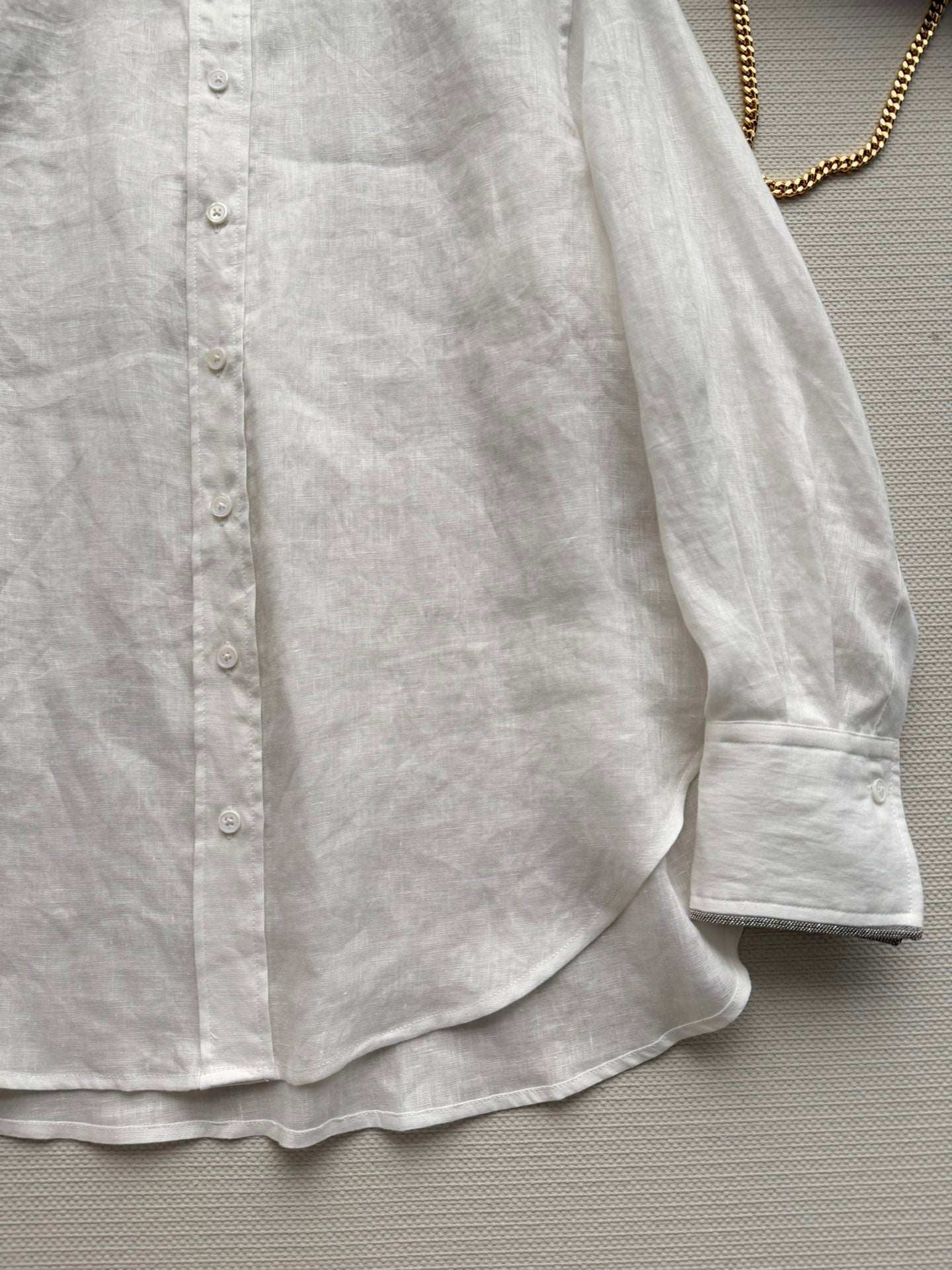 Brunello Long-Sleeved Shirt White Linen 352914