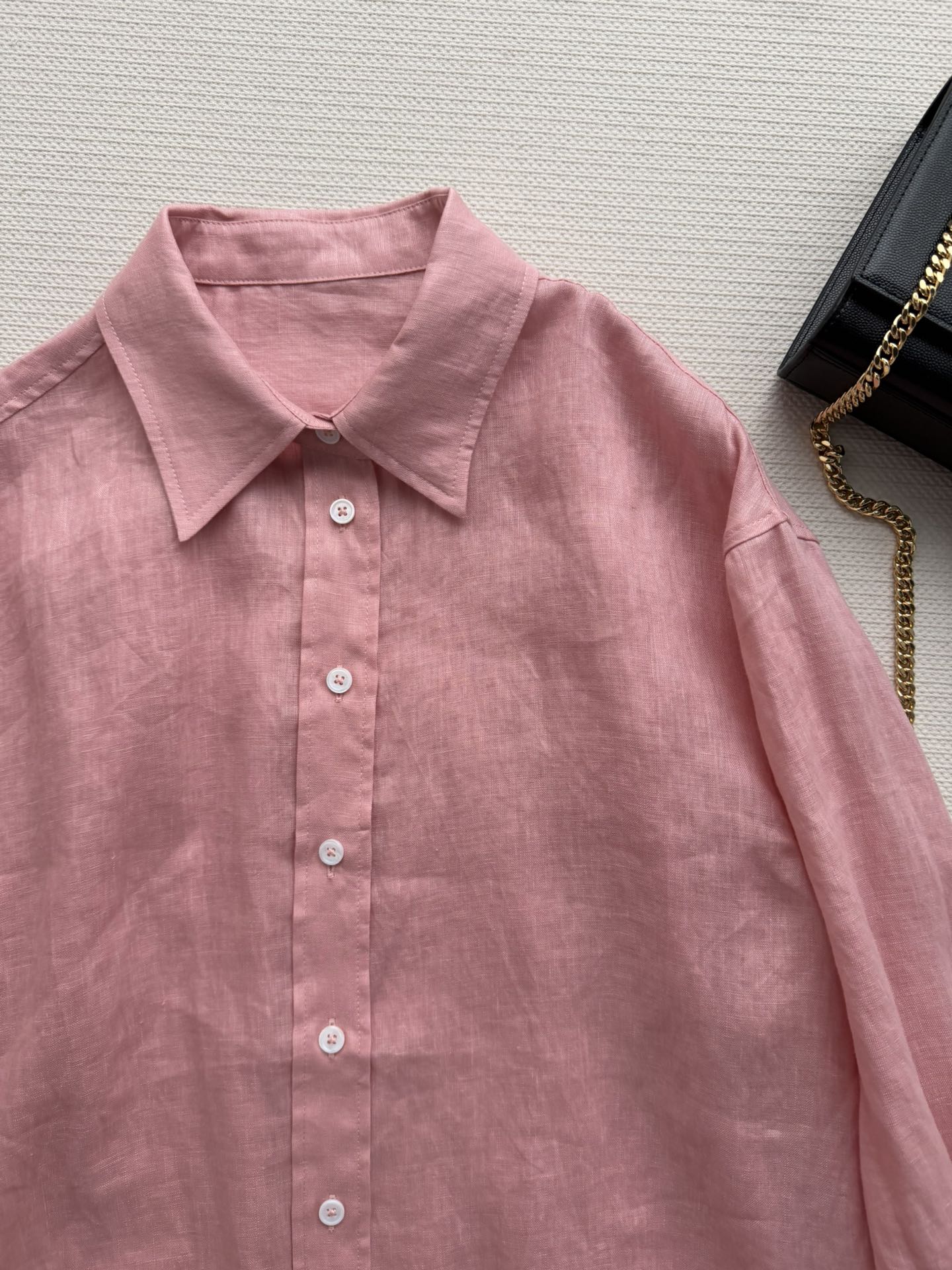 Brunello Long-Sleeved Shirt Pink Linen 352915
