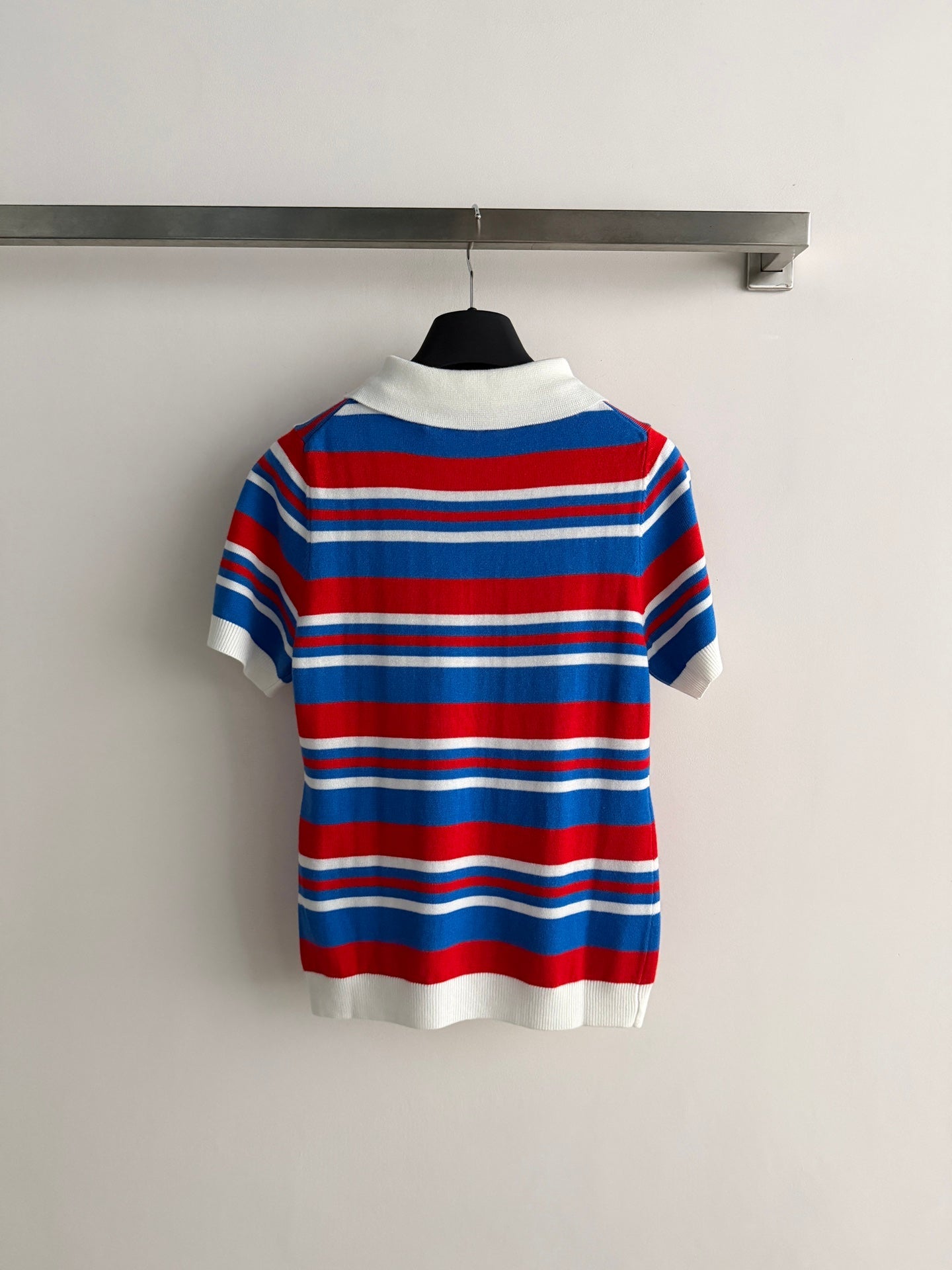Fendi 26s Striped Polo Shirt Blue Red Knit 363767