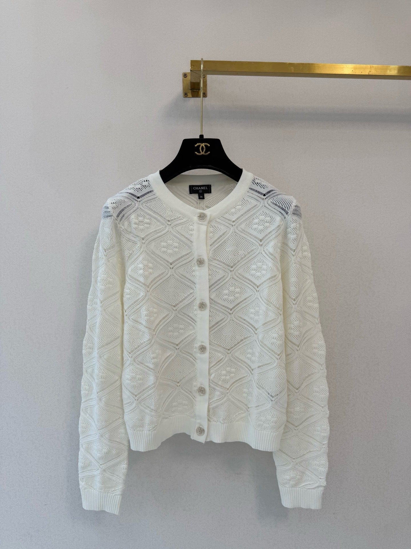 CC 26s Diamond Pattern Pointelle Cardigan White Wool 423113