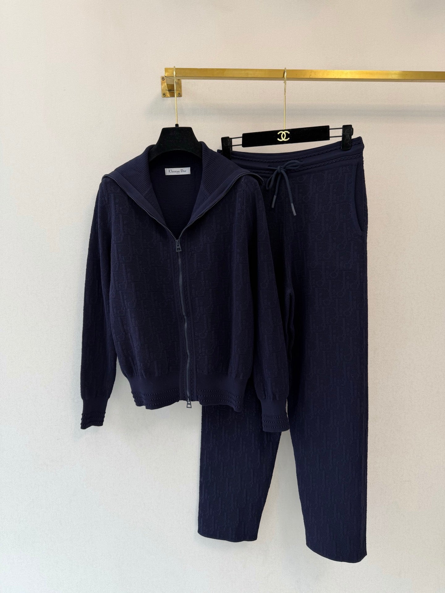 CD 26s Set Double-Zip Collar Cardigan+ Long Pant Navy Blue Tencel 424797