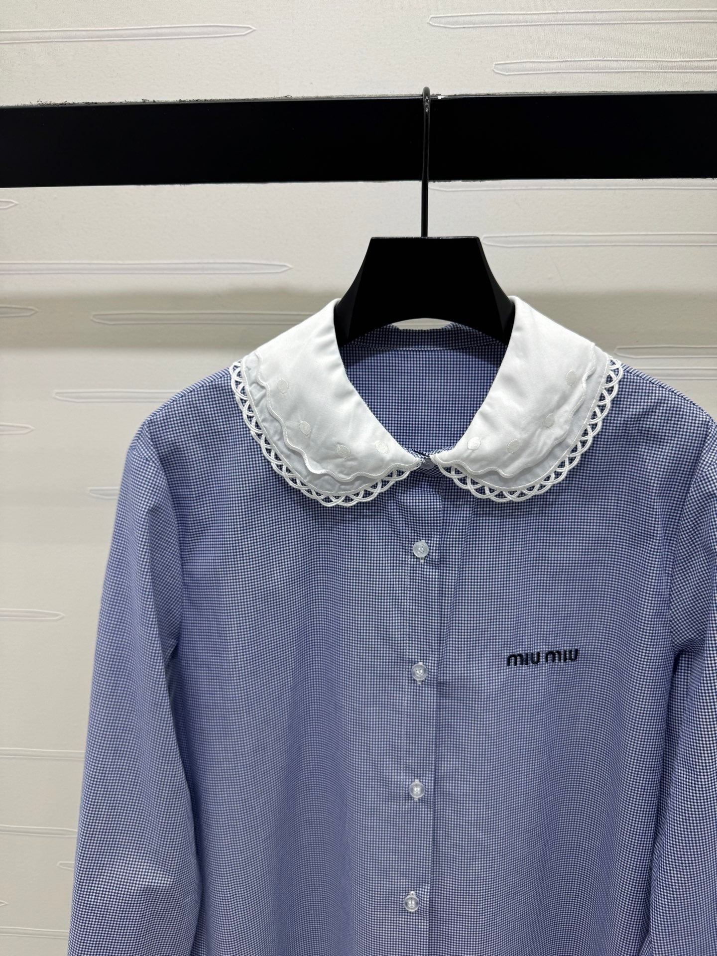Miu Peter Pan Collar Plaid Shirt Blue Cotton 392635