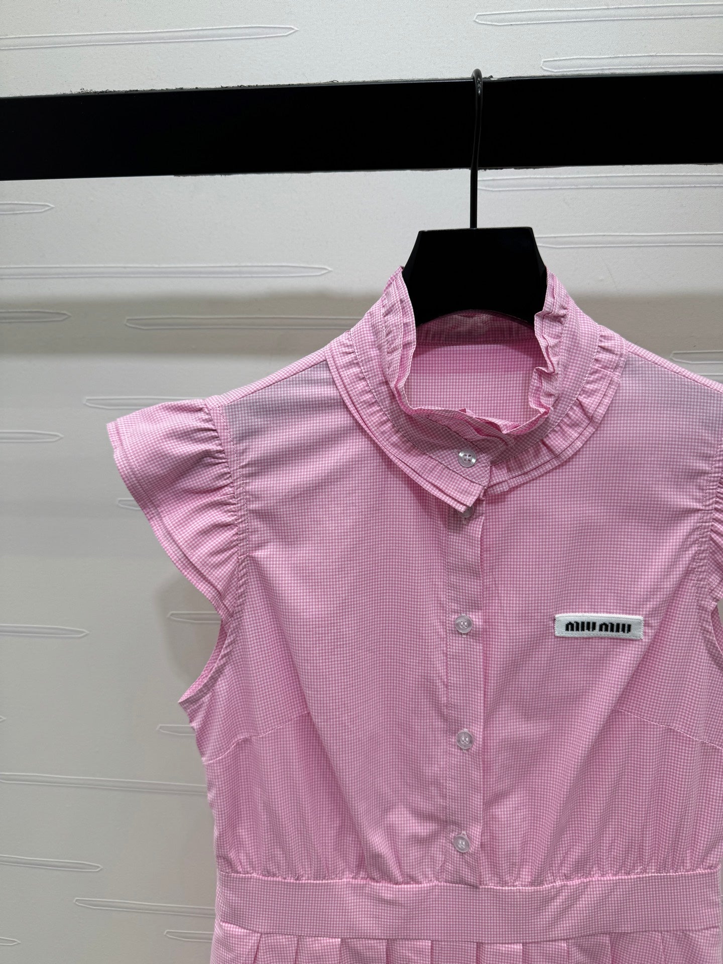 Miu Gingham Check Shirt Dress Pink Cotton 392631