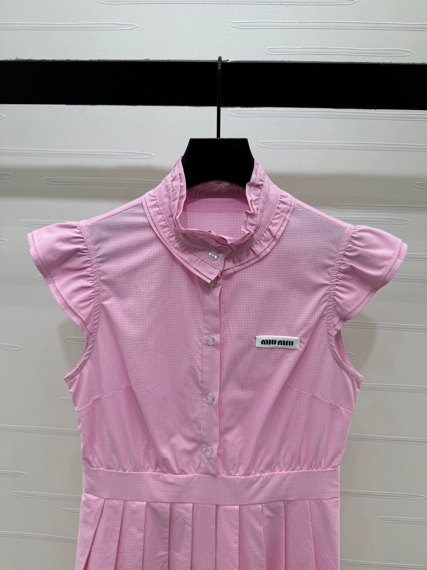 Miu Gingham Check Shirt Dress Pink Cotton 392631