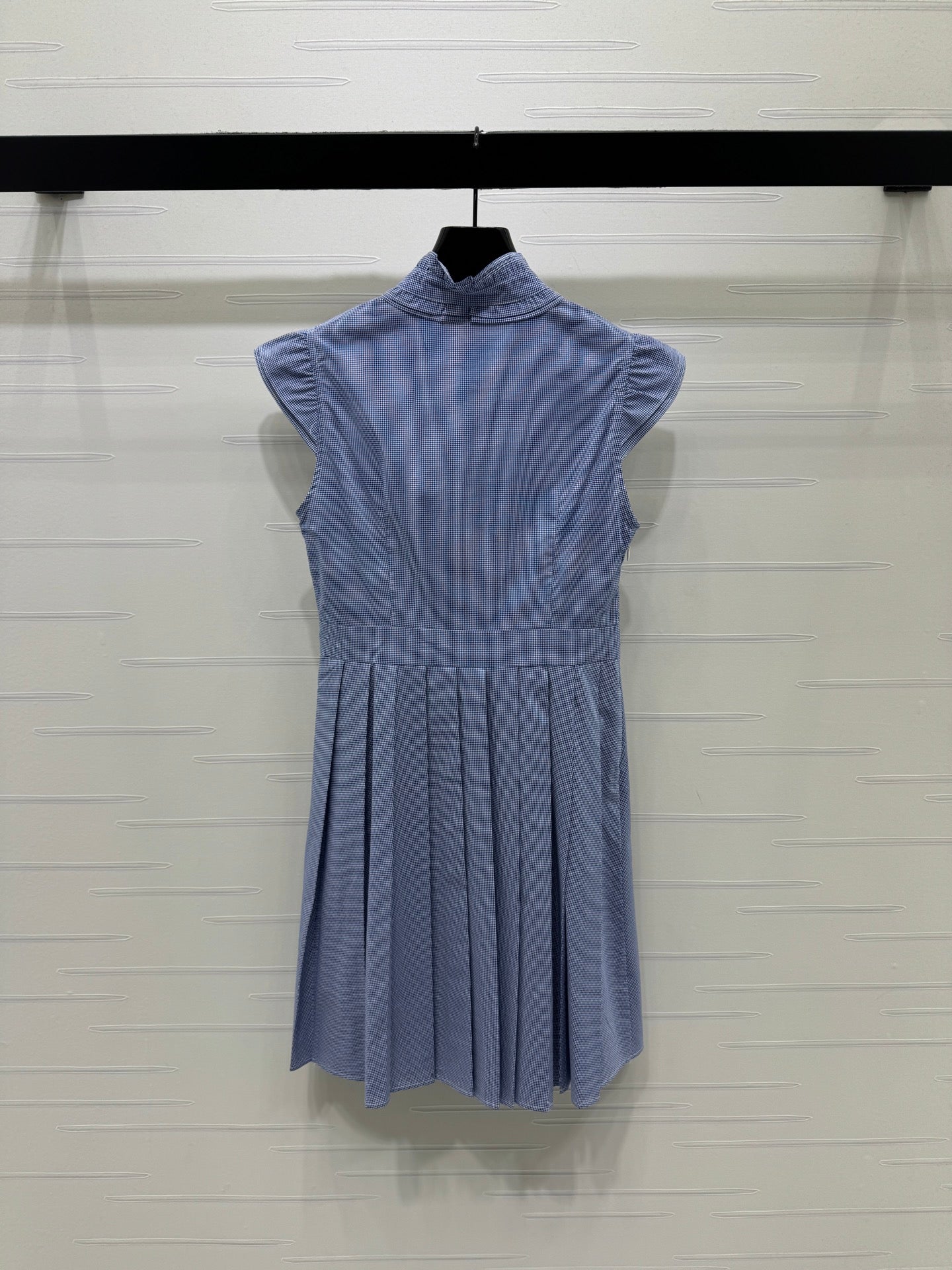 Miu Gingham Check Shirt Dress Blue Cotton 392629
