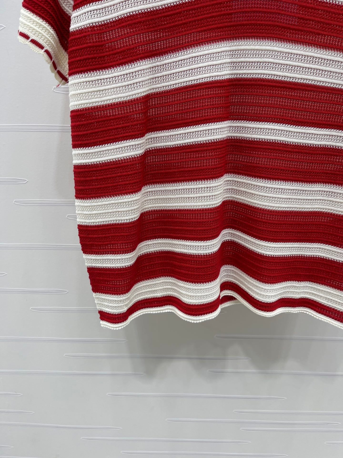 CC 26s Striped Collared Knit Short-Sleeved Top White Red 406562