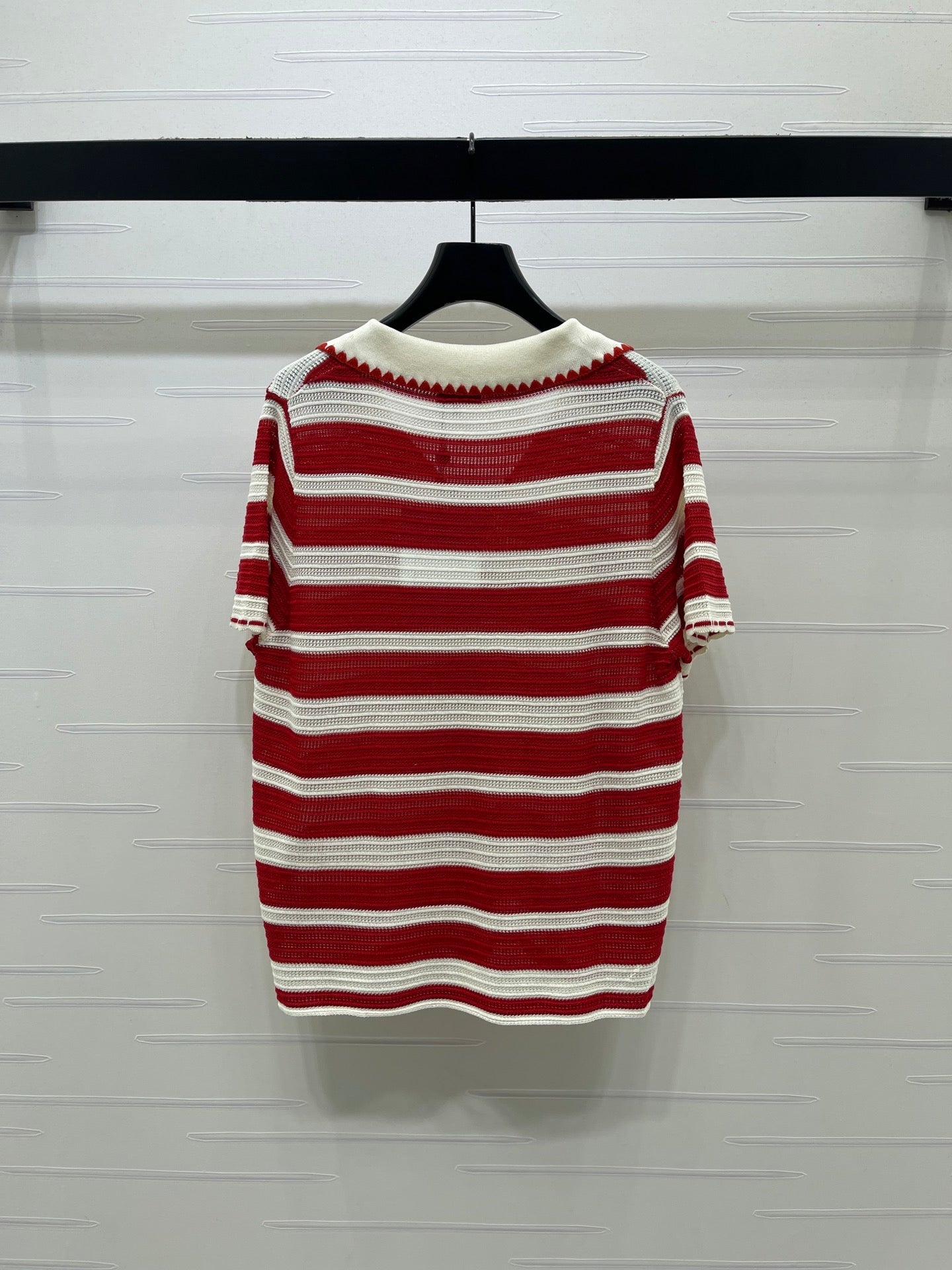 CC 26s Striped Collared Knit Short-Sleeved Top White Red 406562