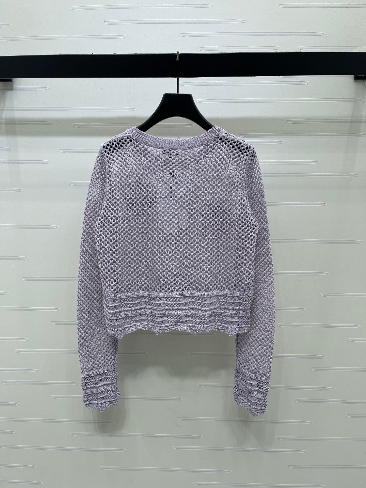 CC 26s Hollow-Out Crochet Knit Long-Sleeved Top Purple Wool 406546