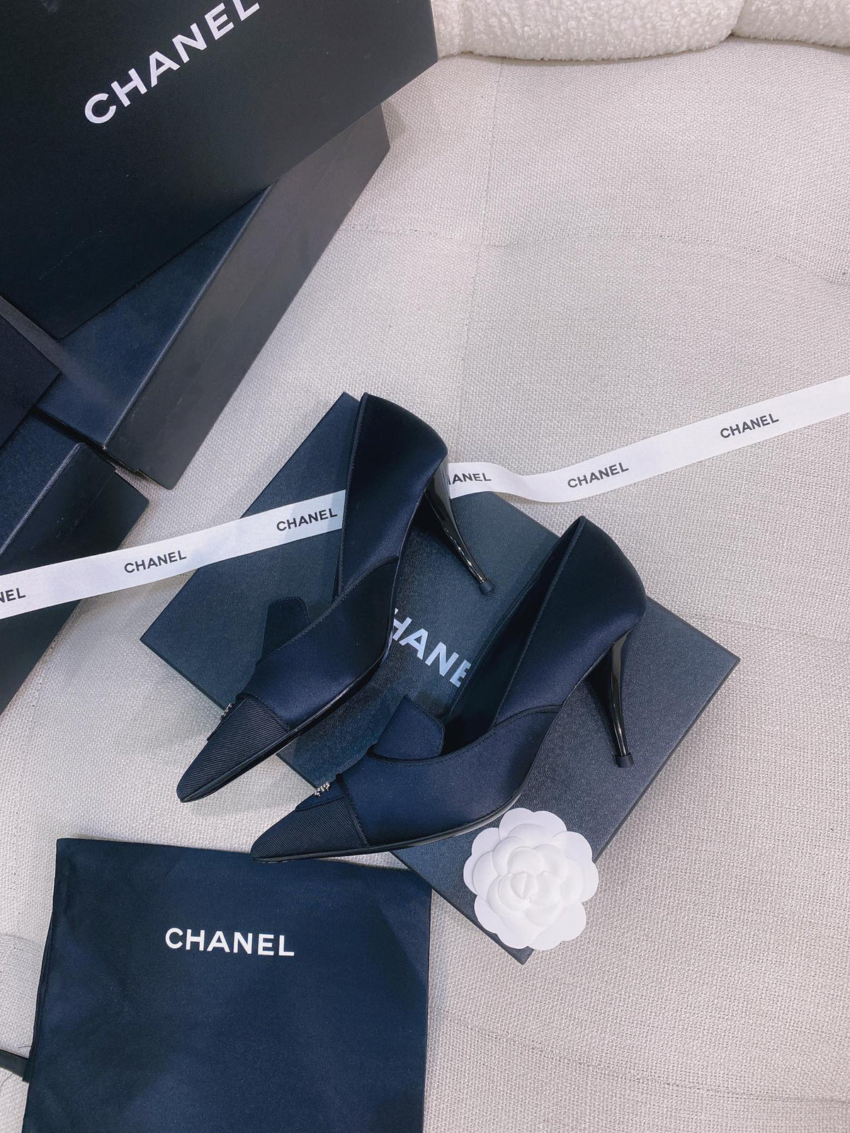 Chanel 26s Pumps Black Grosgrain Satin 156612