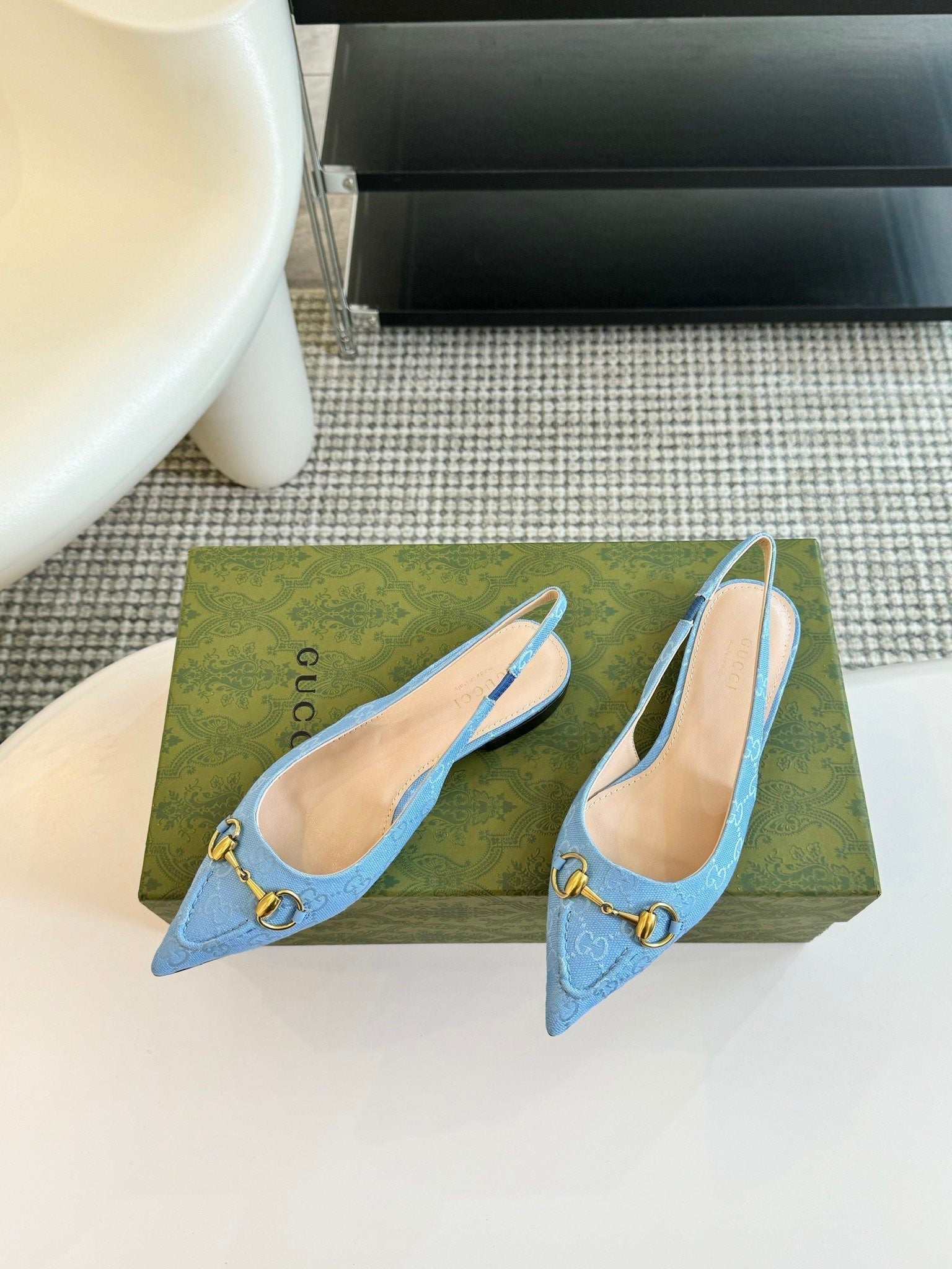 GG HORSEBIT SLINGBACK BALLET FLAT SKY CANVAS