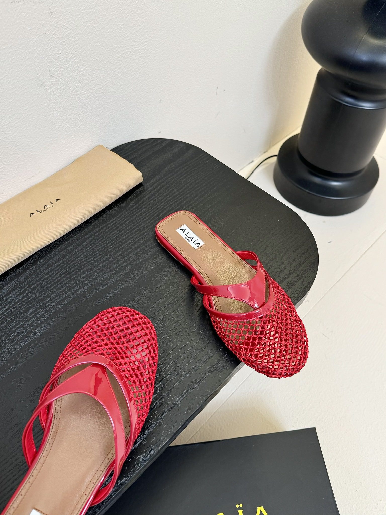 Alaia Fishnet Mule Red Leather 235515