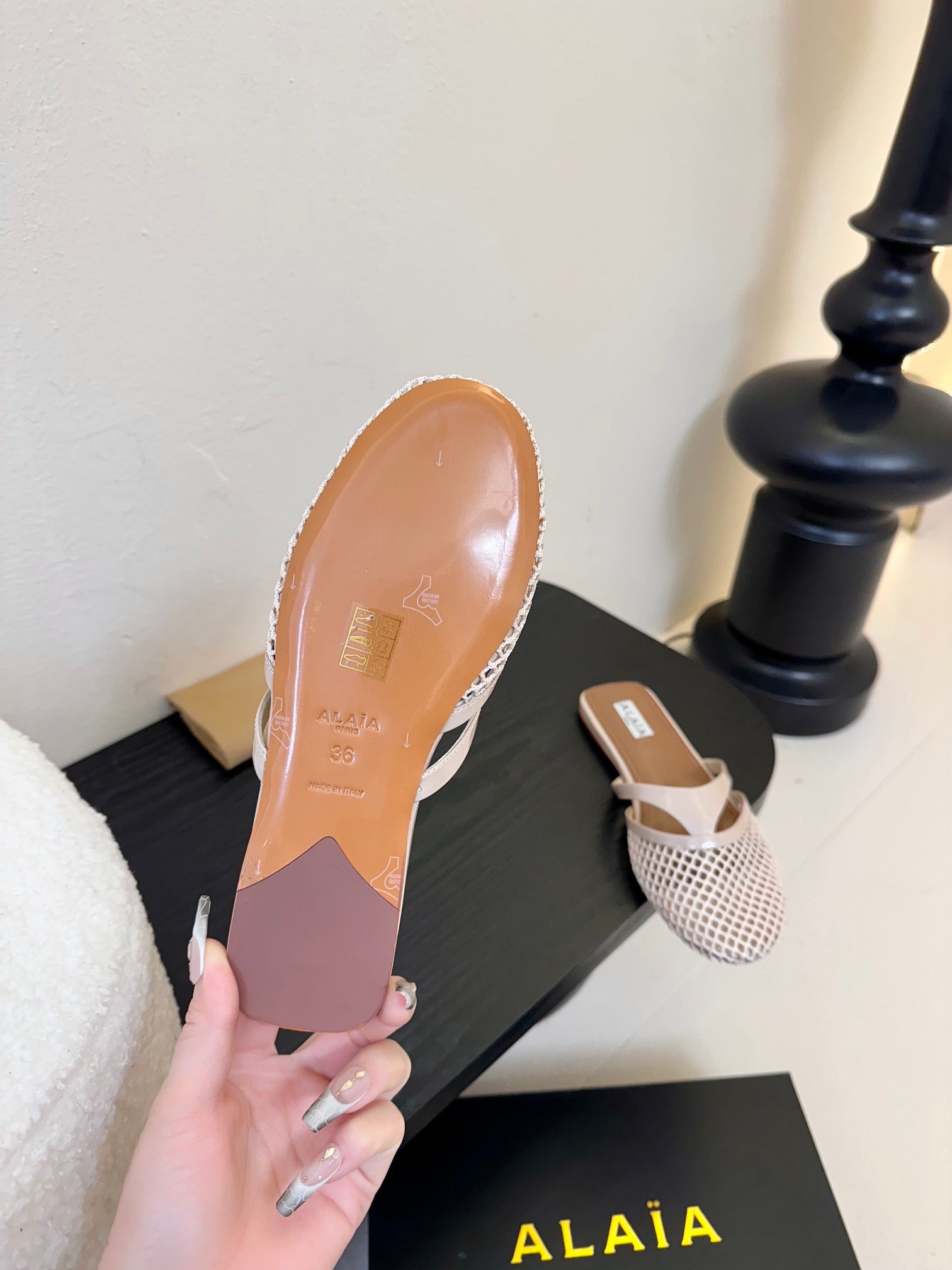 Alaia Fishnet Mule Peach Leather 235518
