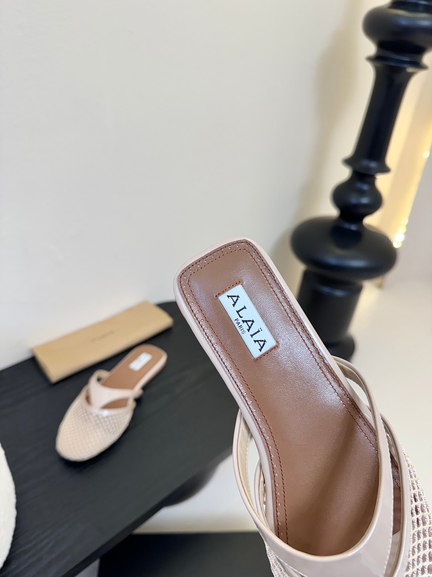 Alaia Fishnet Mule Peach Leather 235518