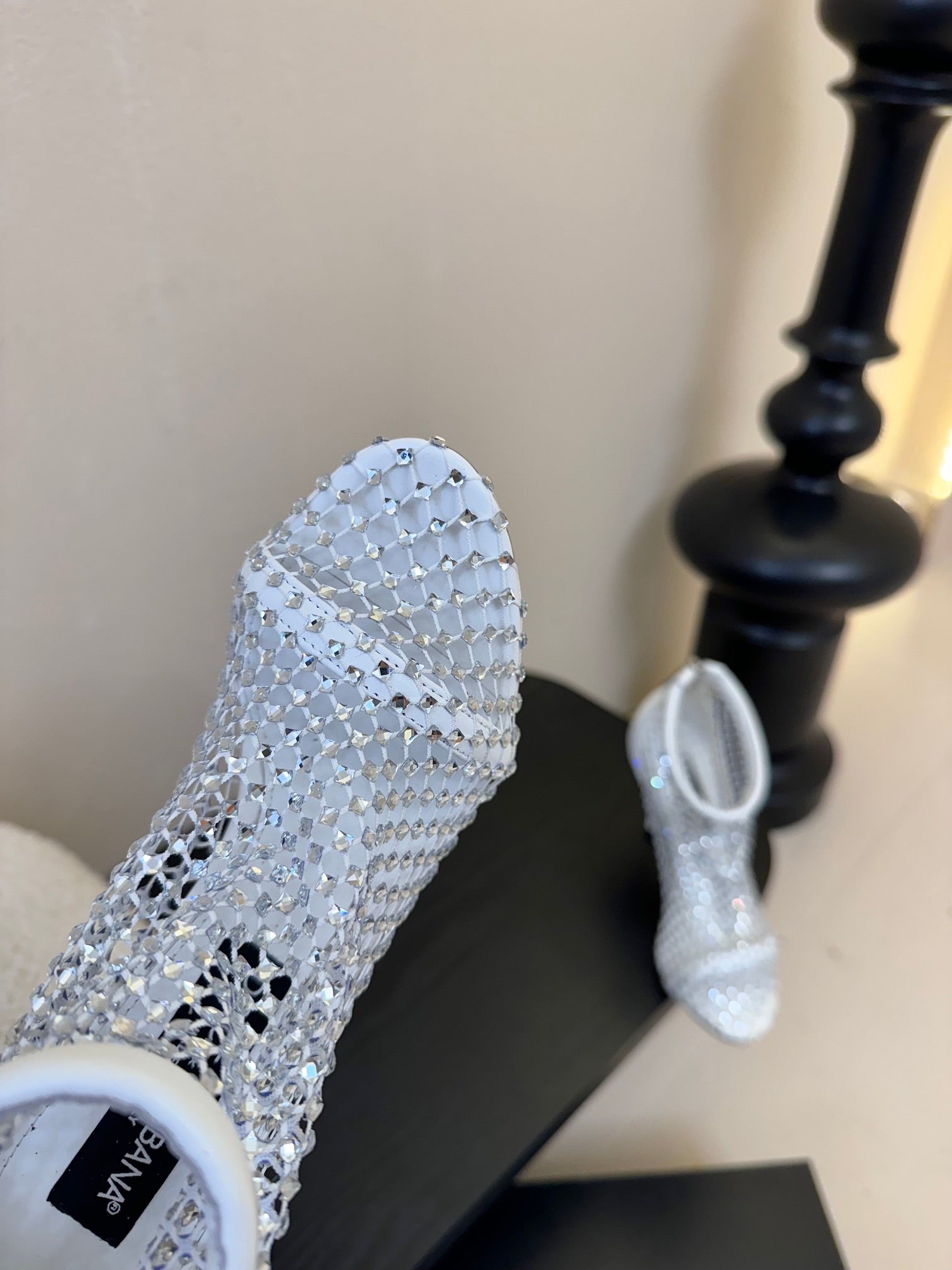 DC Pumps White Rhinestone Mesh & Sheepskin 297012