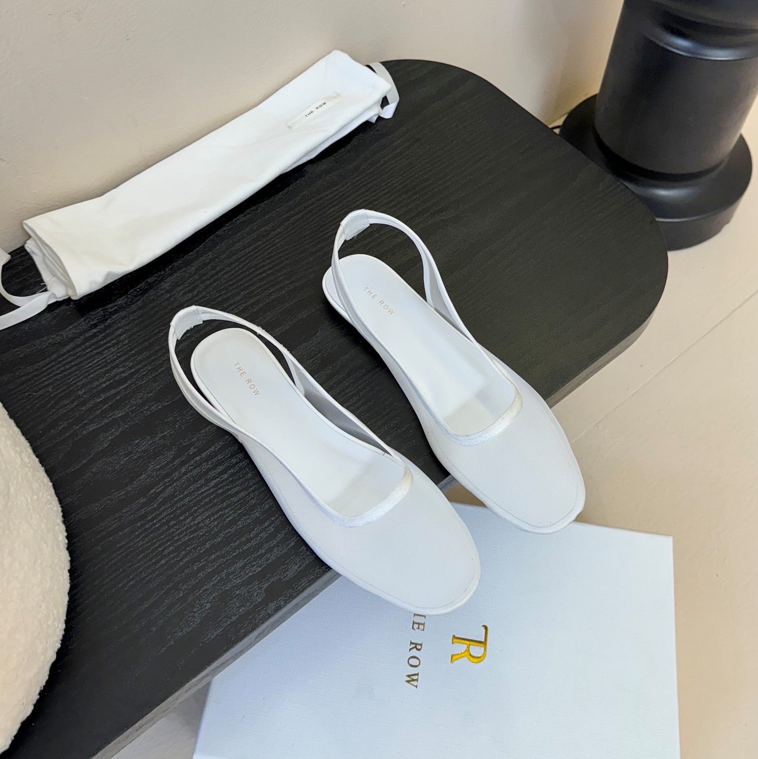 The Row Slingback Flat White Mesh And Sheepskin 334165