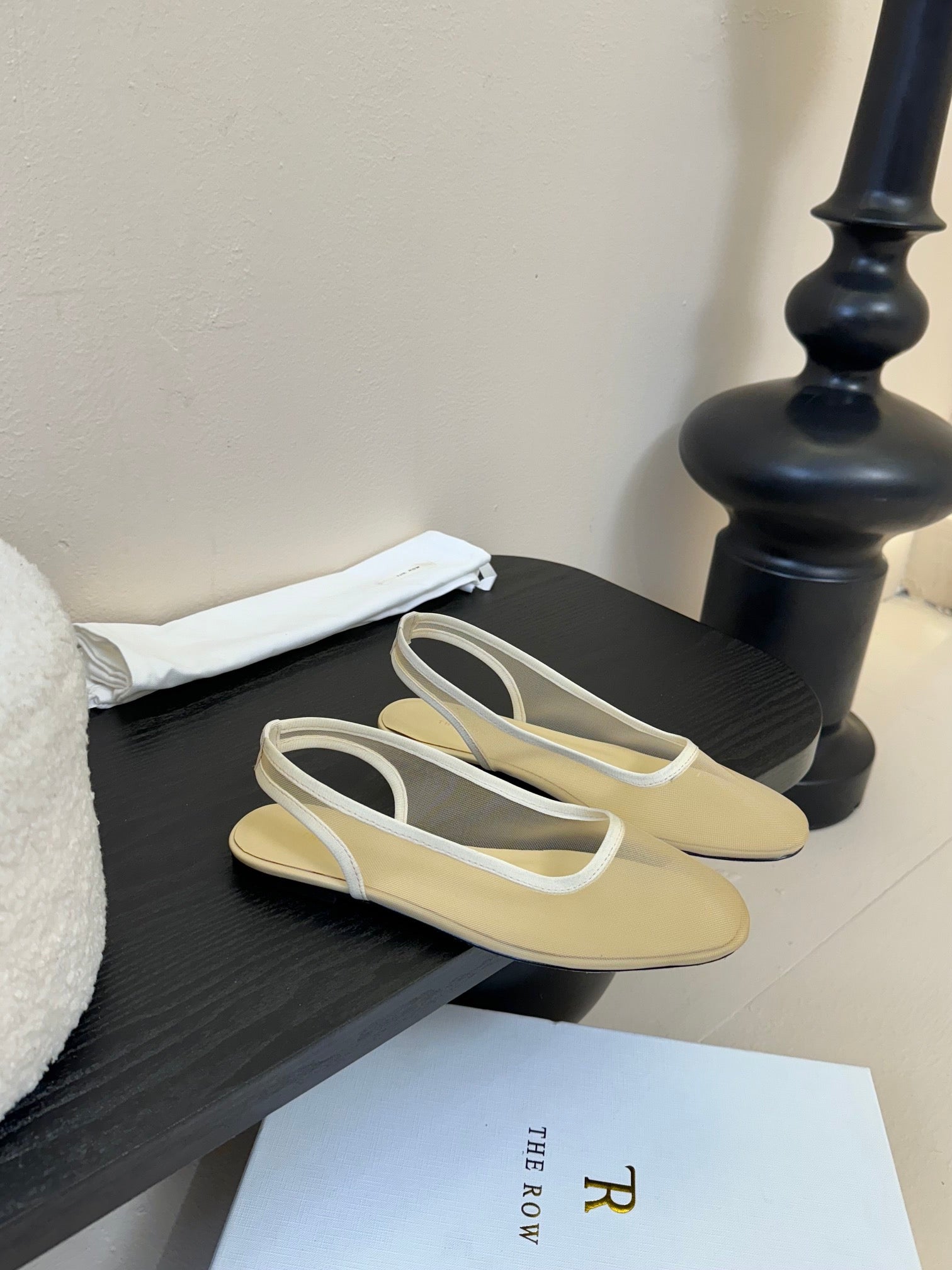 The Row Slingback Flat Beige Mesh And Sheepskin 334166
