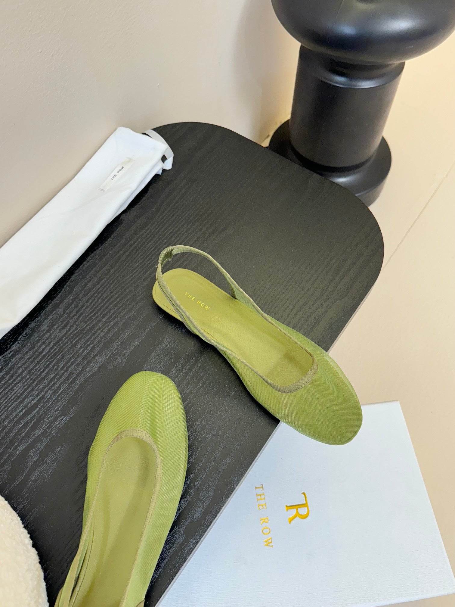 The Row Slingback Flat 10mm Green Mesh And Sheepskin 334167