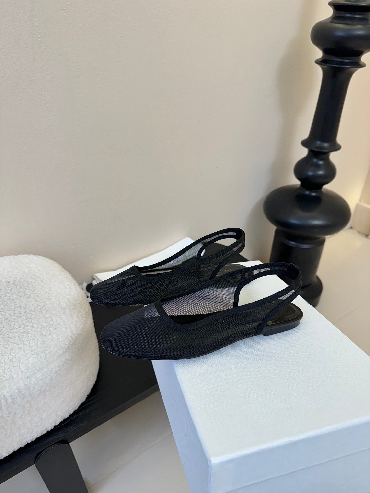 The Row Slingback Flat 10mm Black Mesh And Sheepskin 334168