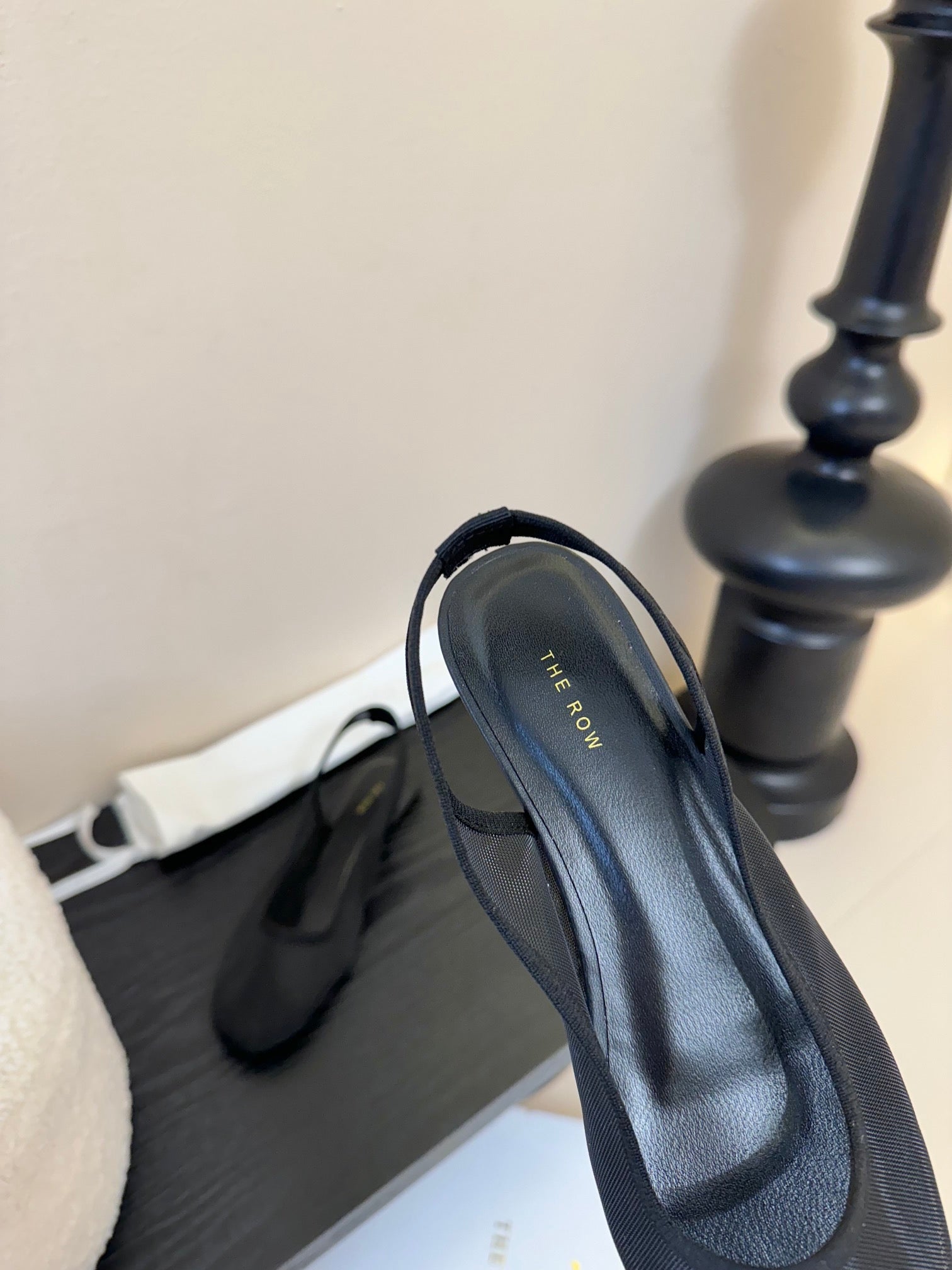 The Row Slingback Flat 10mm Black Mesh And Sheepskin 334168