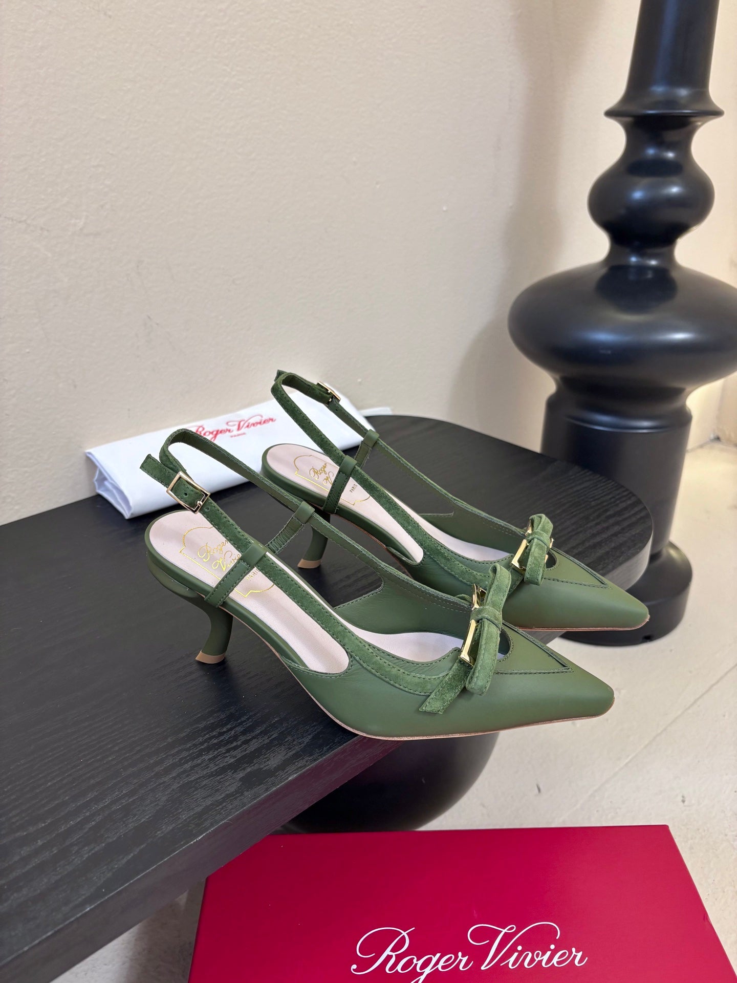 Virgule Slingback Pumps 7.5cm Olive Green Cowhide 606401