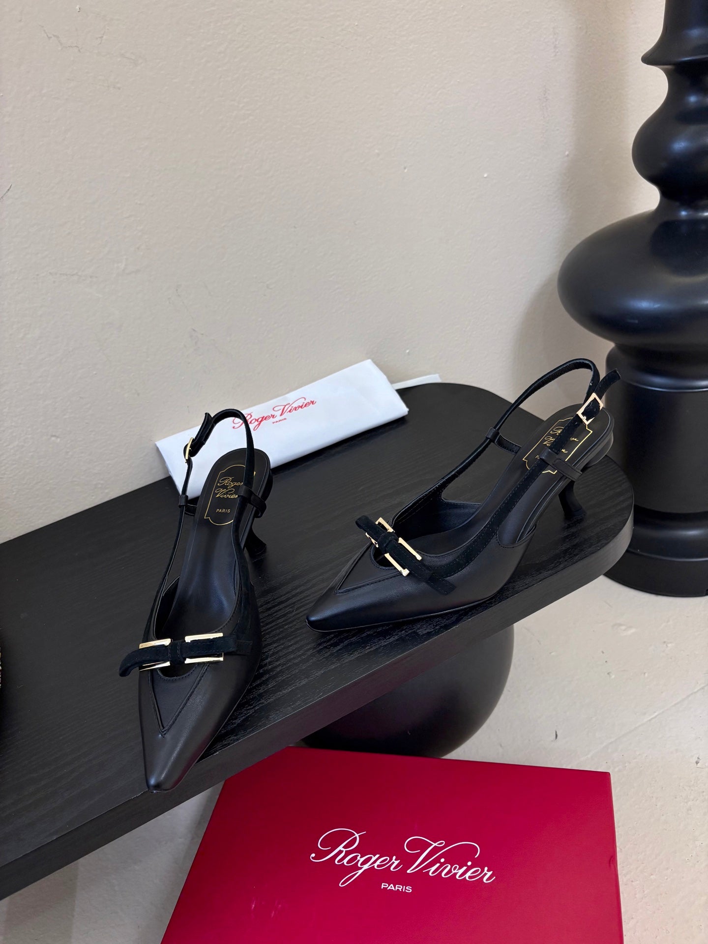 Virgule Slingback Pumps 7.5cm Black Cowhide 606404