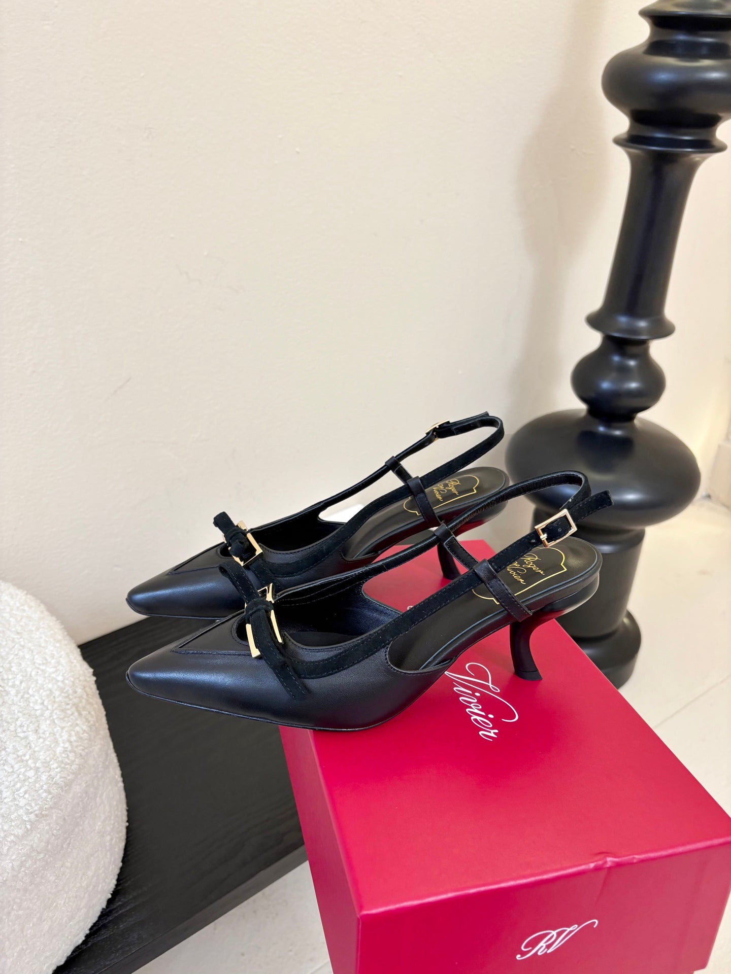 Virgule Slingback Pumps 7.5cm Black Cowhide 606404