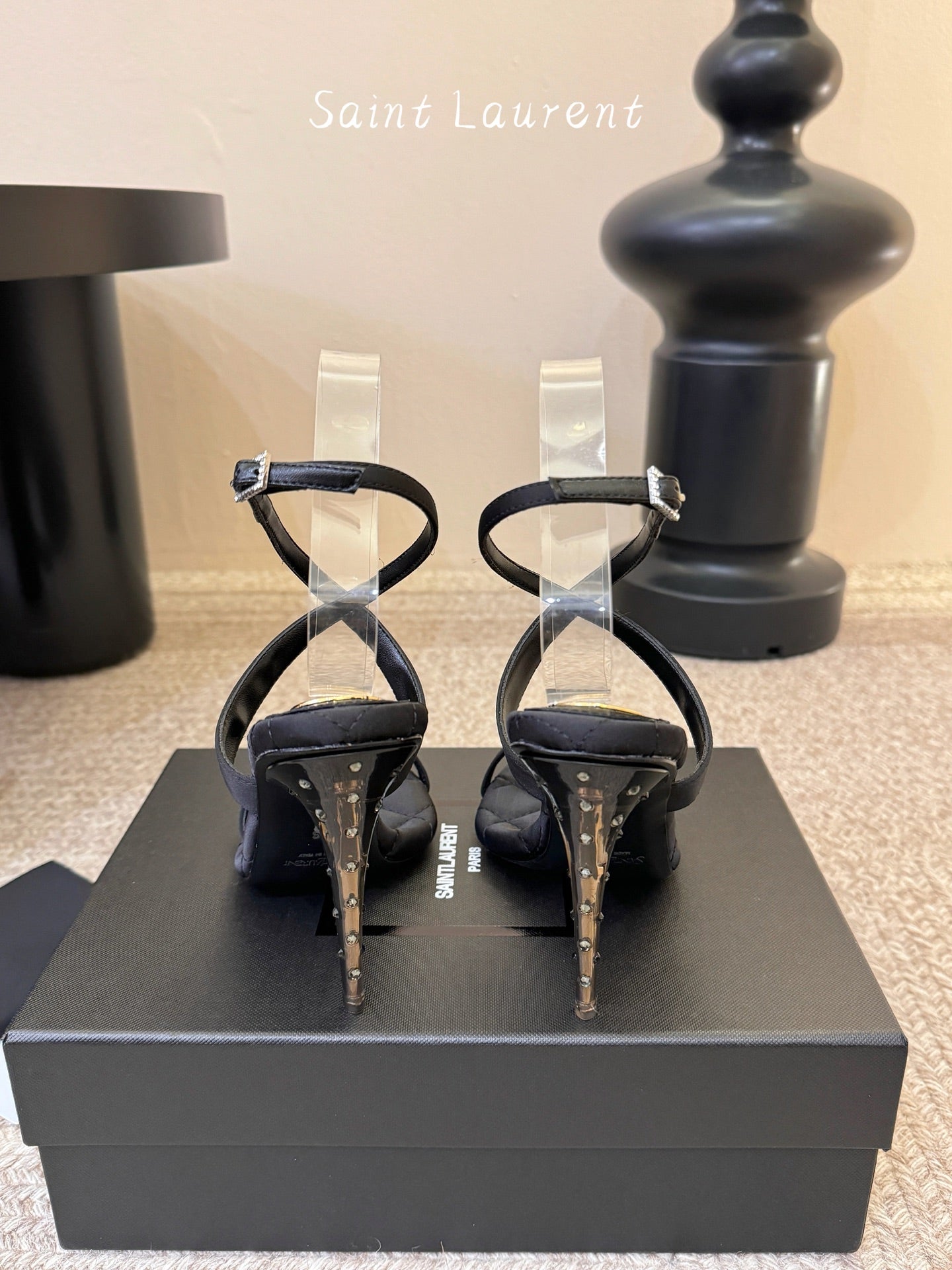 YSL Ivresse Sandals 11cm Black Satin 934324