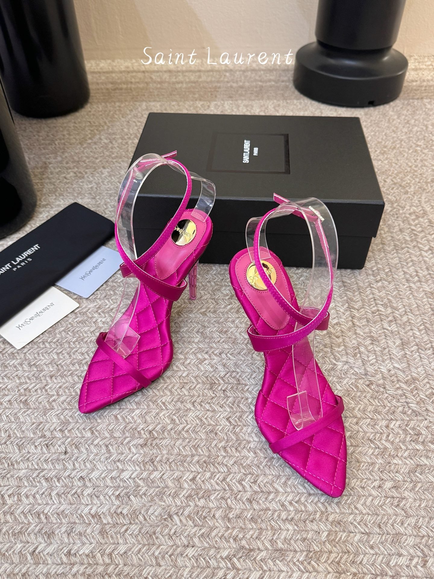 YSL Ivresse Sandals 11cm Hot Pink Satin 934325