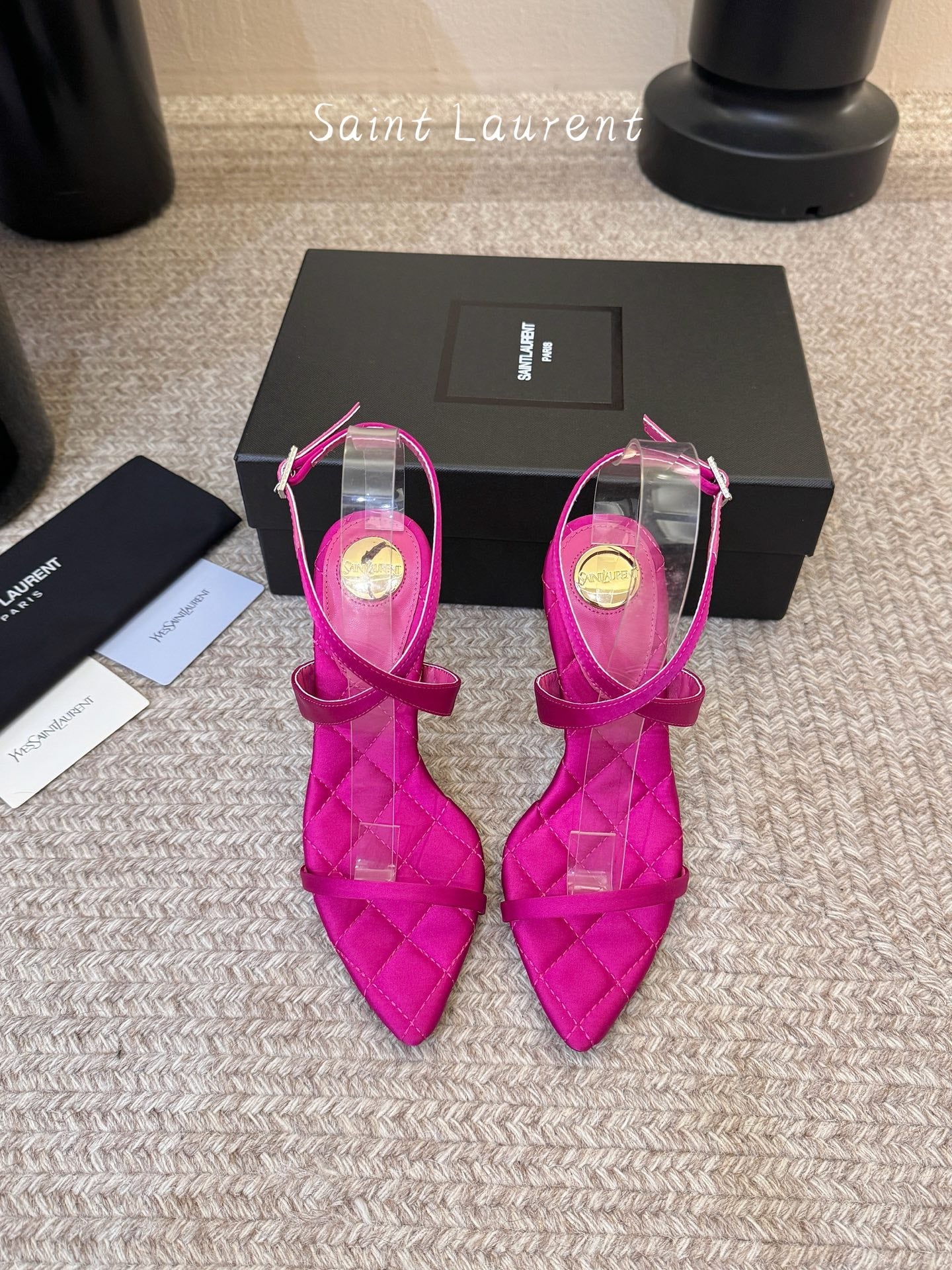 YSL Ivresse Sandals 11cm Hot Pink Satin 934325