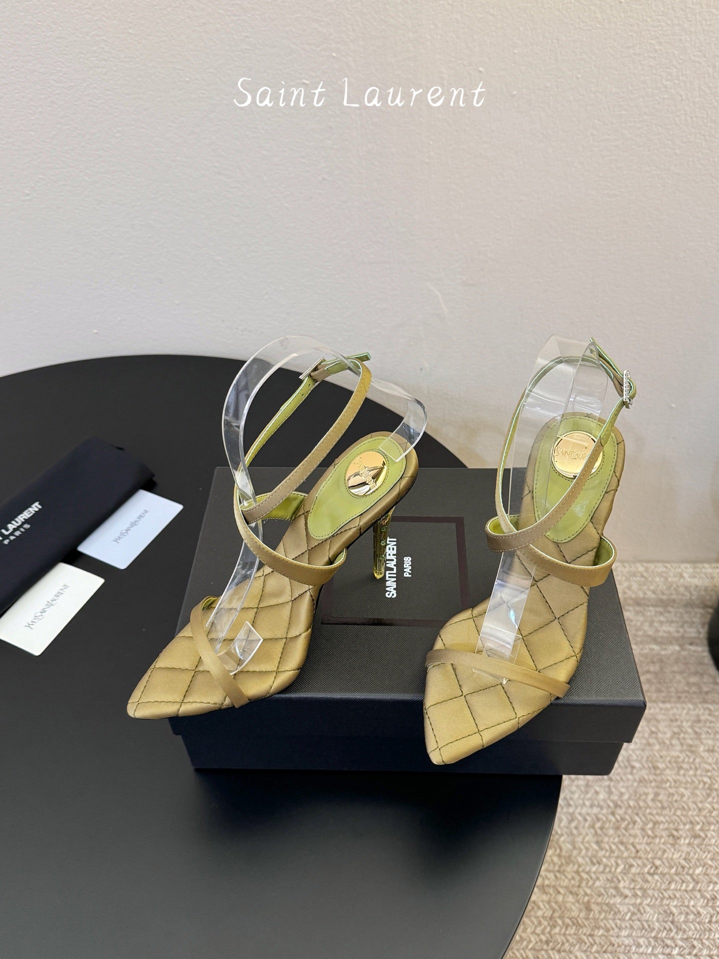 YSL Ivresse Sandals 11cm Olive Satin 934327