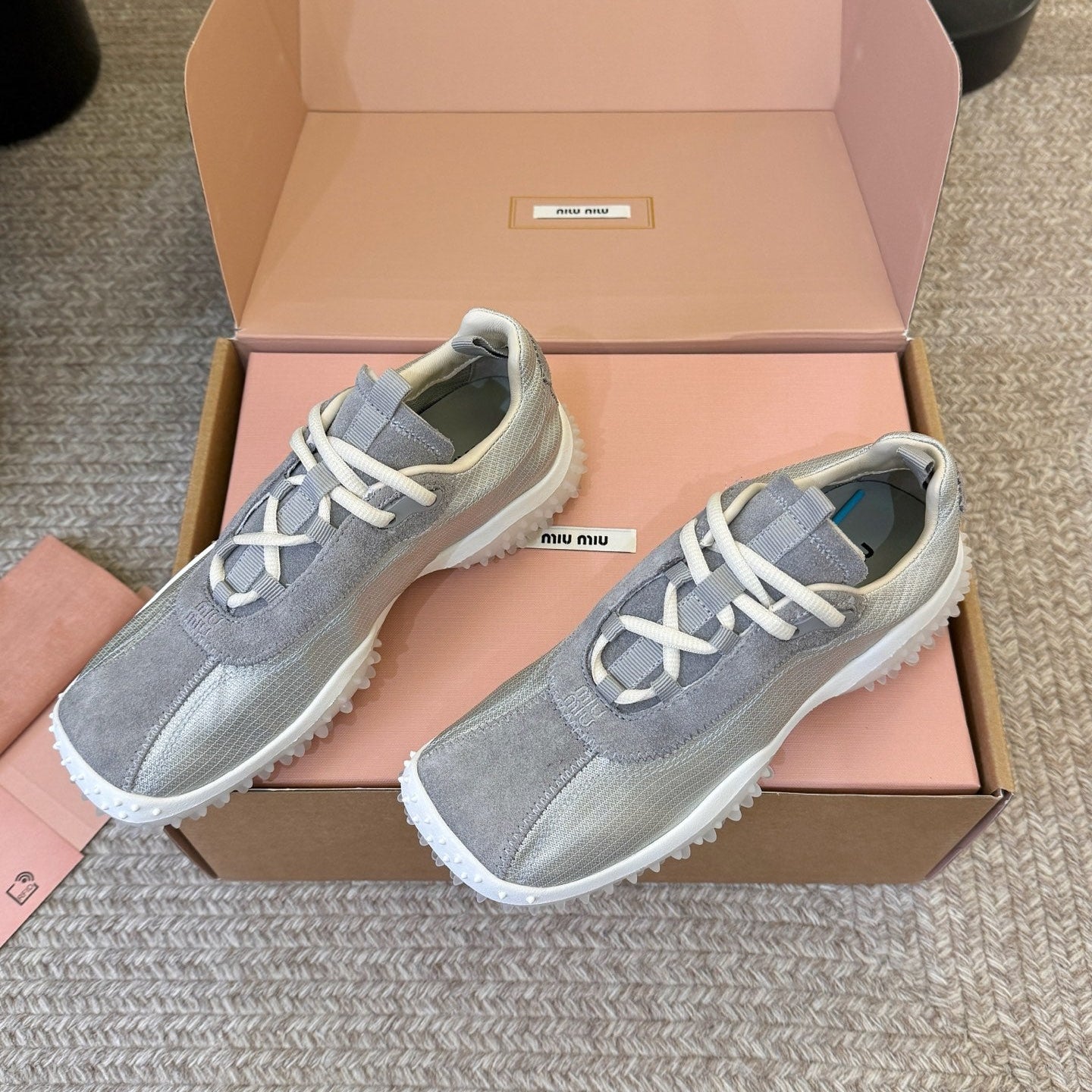 Miu 26s Square Toe Casual Sneakers Grey Suede 890985