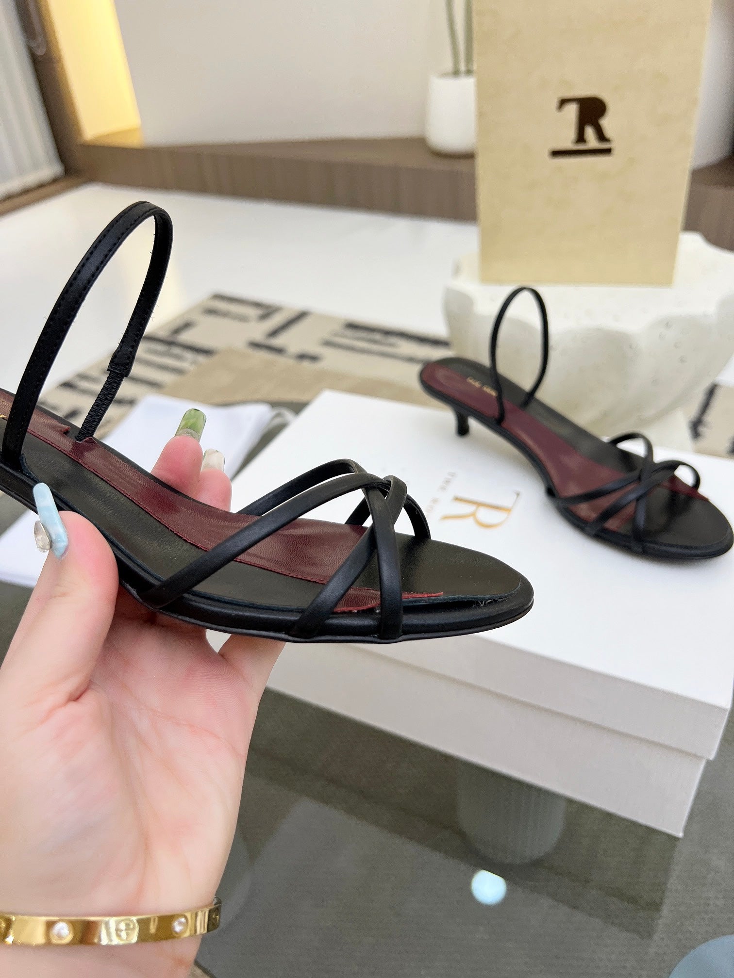 The Row 26s Strappy Sandals Black Burgundy Lambskin 997830
