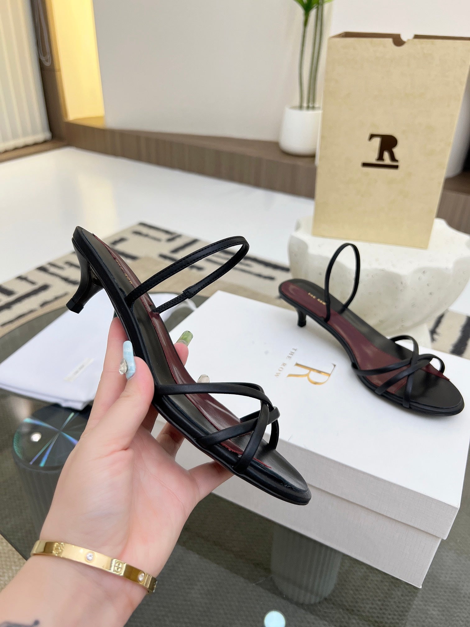 The Row 26s Strappy Sandals Black Burgundy Lambskin 997830