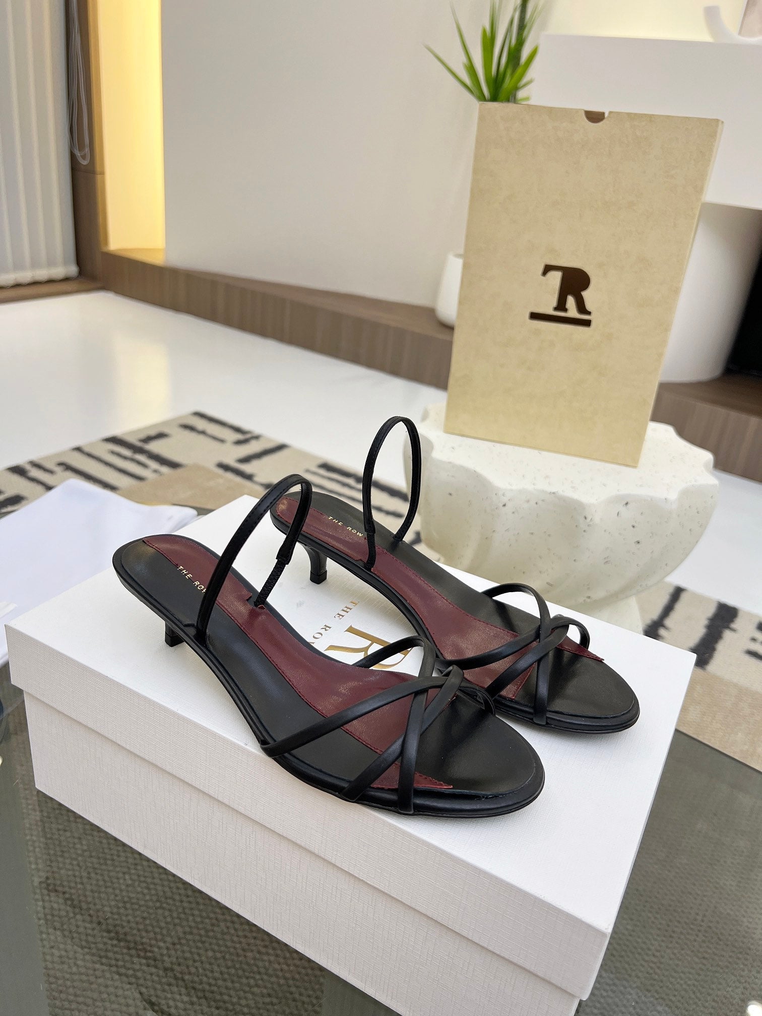 The Row 26s Strappy Sandals Black Burgundy Lambskin 997830