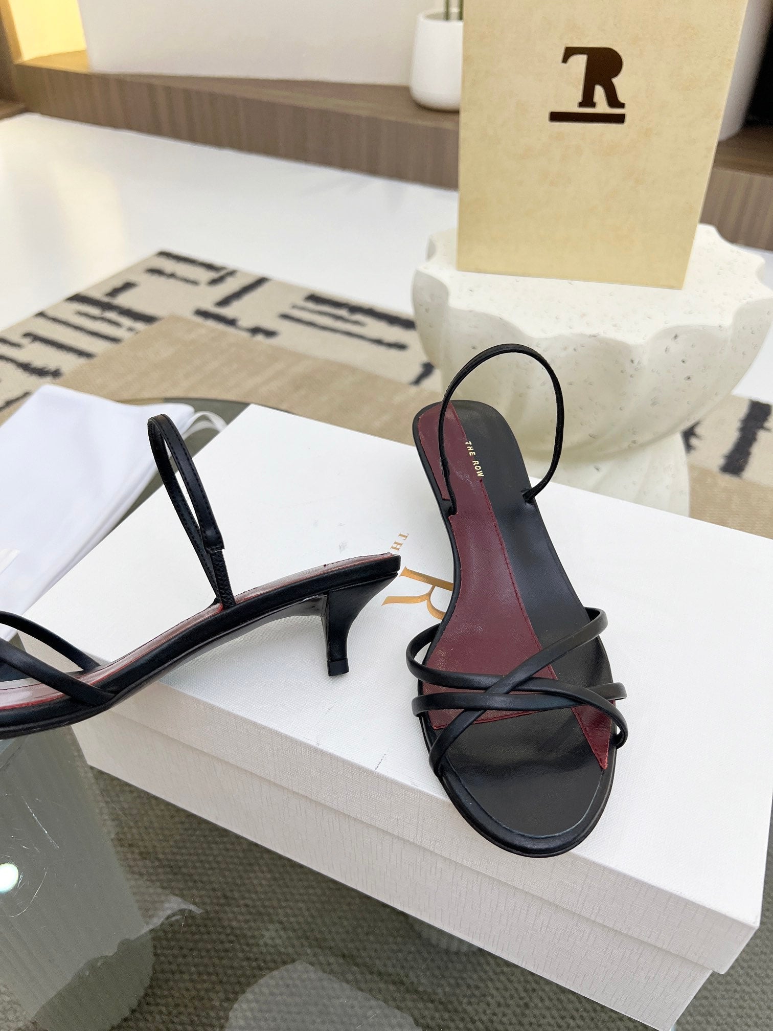 The Row 26s Strappy Sandals Black Burgundy Lambskin 997830
