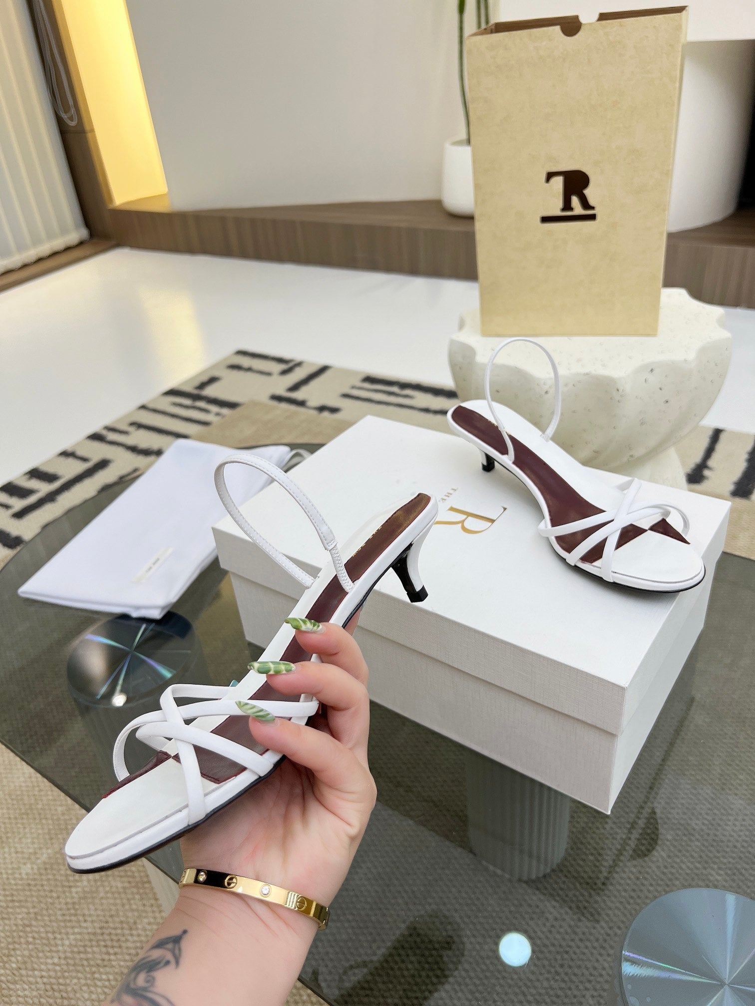 The Row 26s Strappy Sandals White Burgundy Lambskin 997831