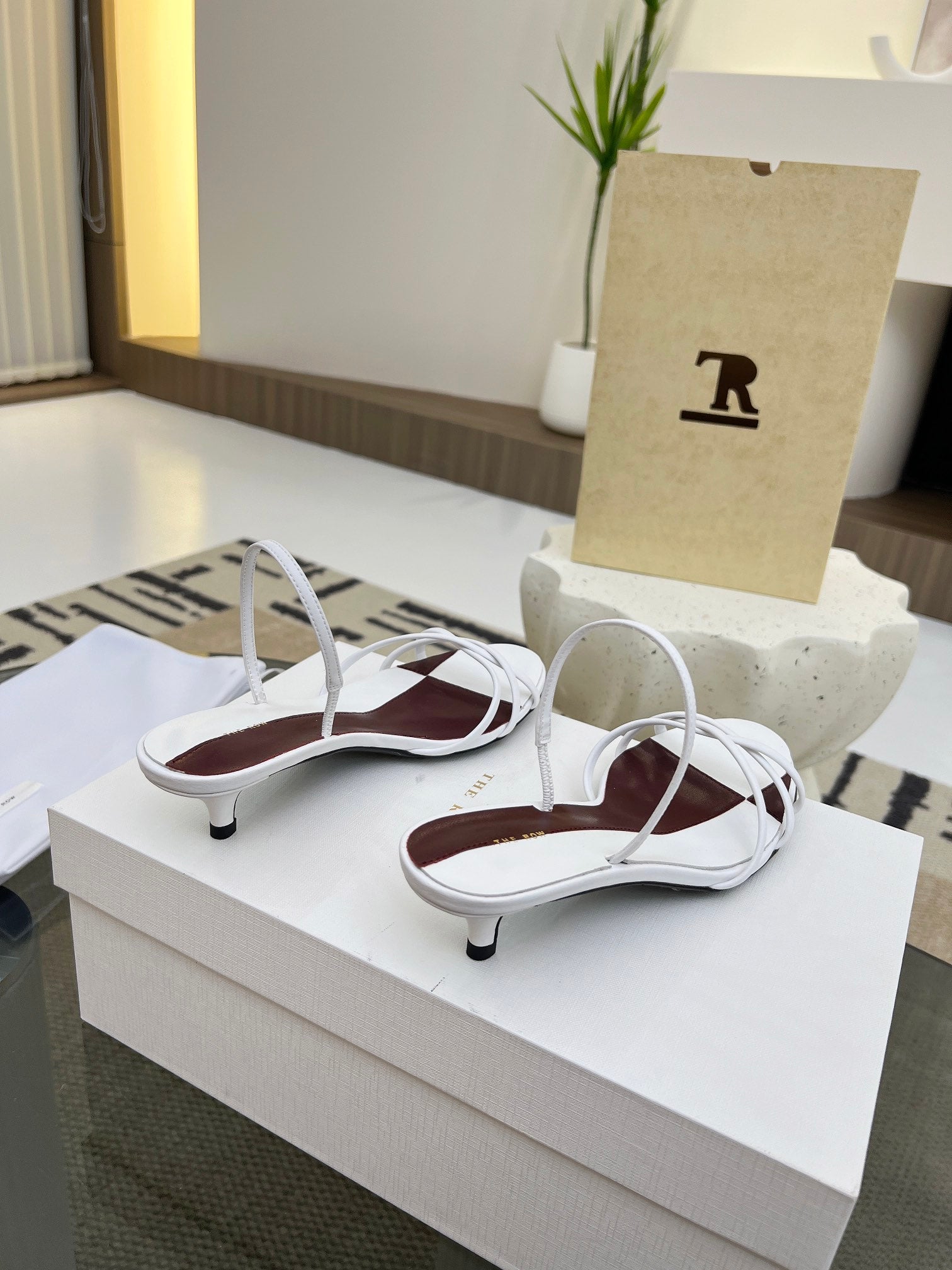 The Row 26s Strappy Sandals White Burgundy Lambskin 997831