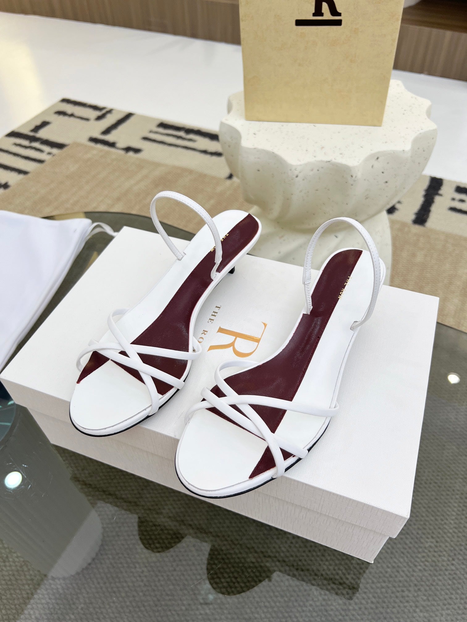 The Row 26s Strappy Sandals White Burgundy Lambskin 997831
