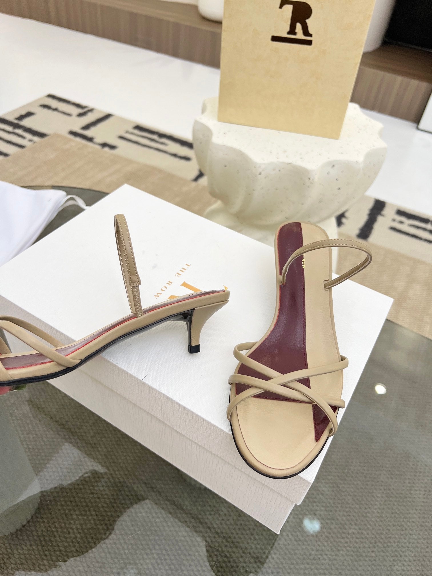 The Row 26s Strappy Sandals Beige Burgundy Lambskin 997832